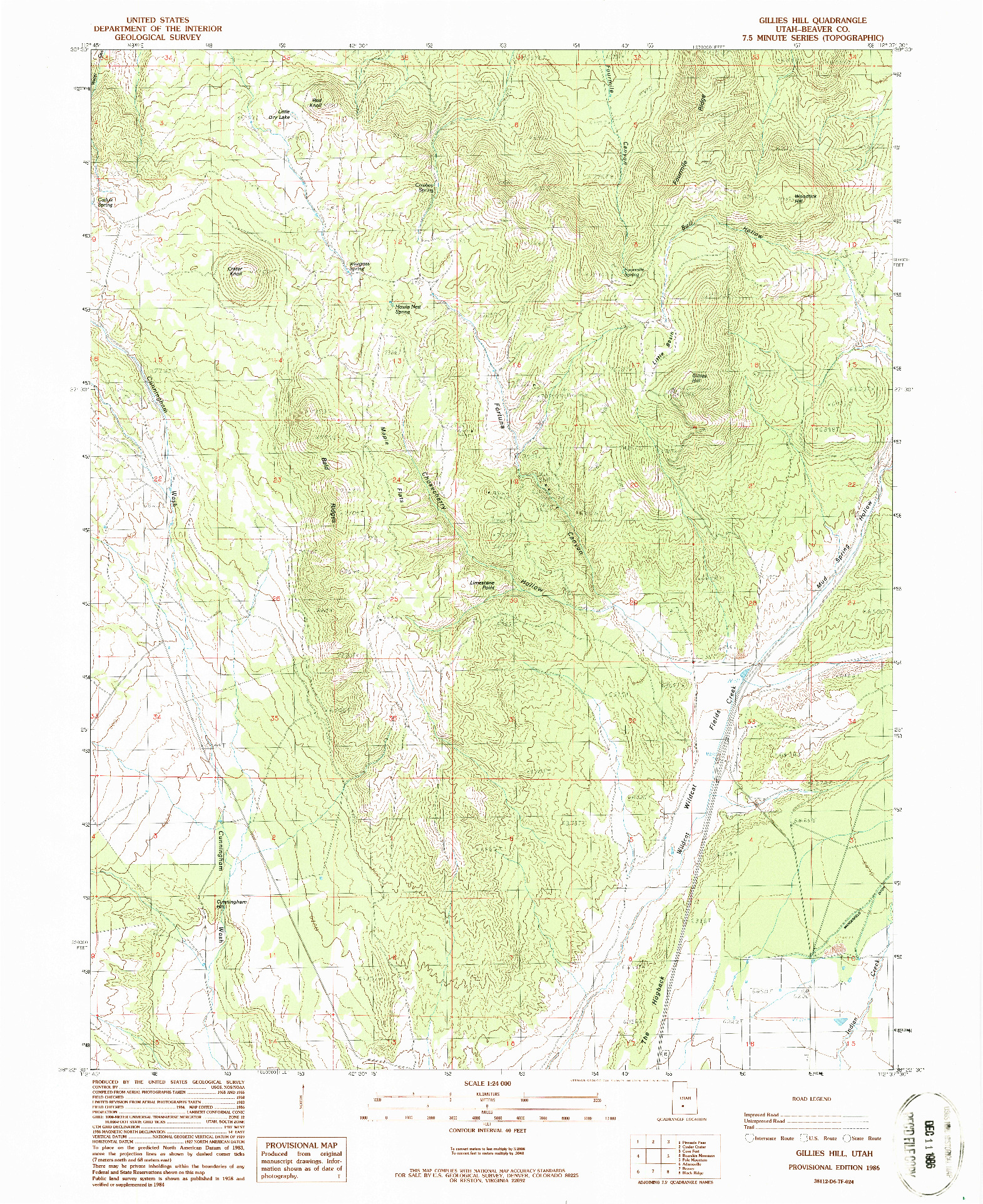 USGS 1:24000-SCALE QUADRANGLE FOR GILLIES HILL, UT 1986