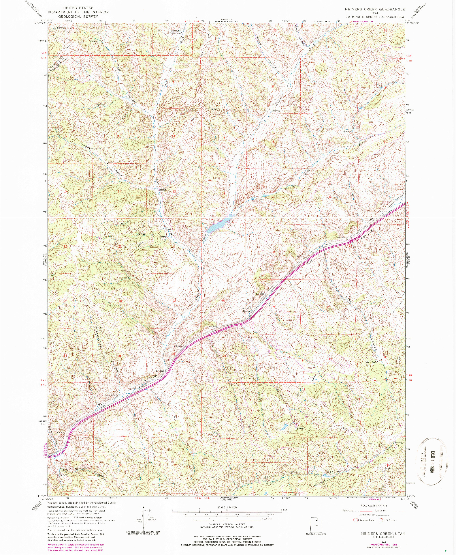 USGS 1:24000-SCALE QUADRANGLE FOR HEINERS CREEK, UT 1964