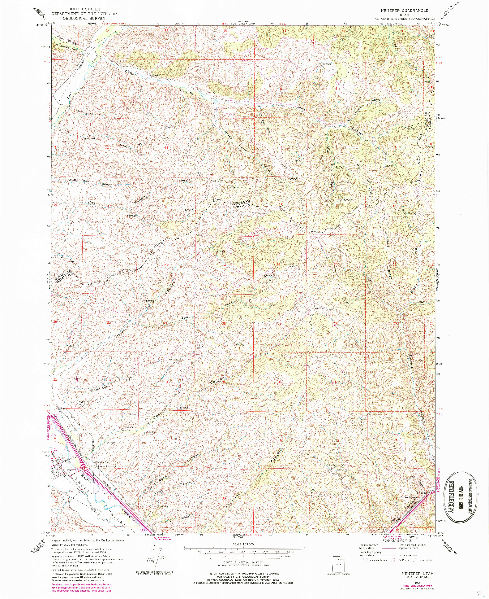 USGS 1:24000-SCALE QUADRANGLE FOR HENEFER, UT 1964