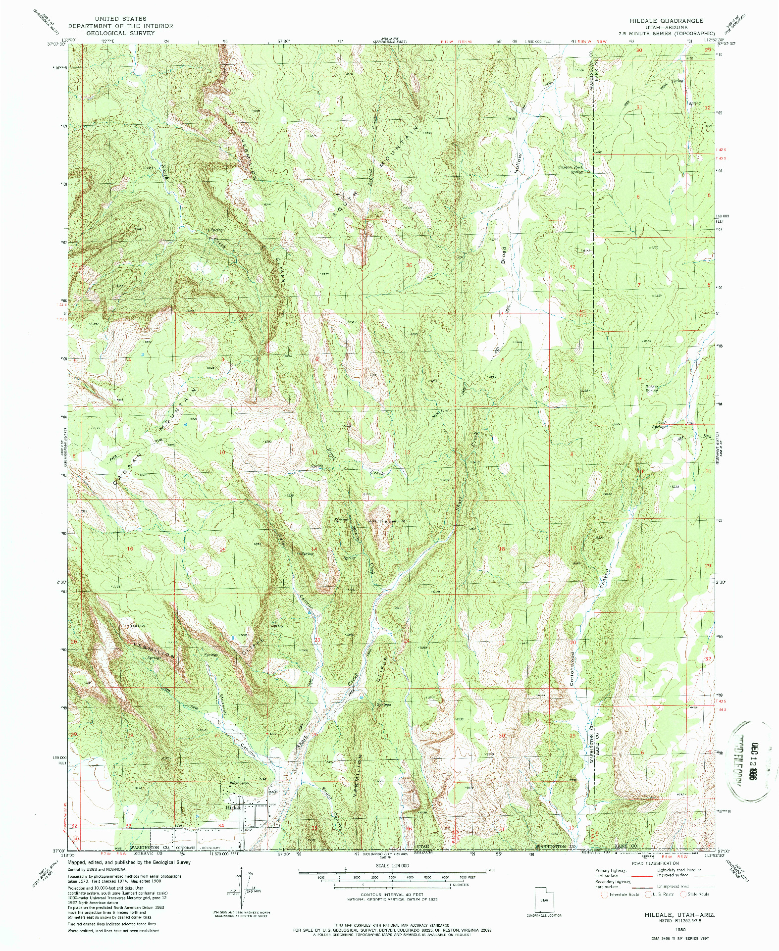 USGS 1:24000-SCALE QUADRANGLE FOR HILDALE, UT 1980