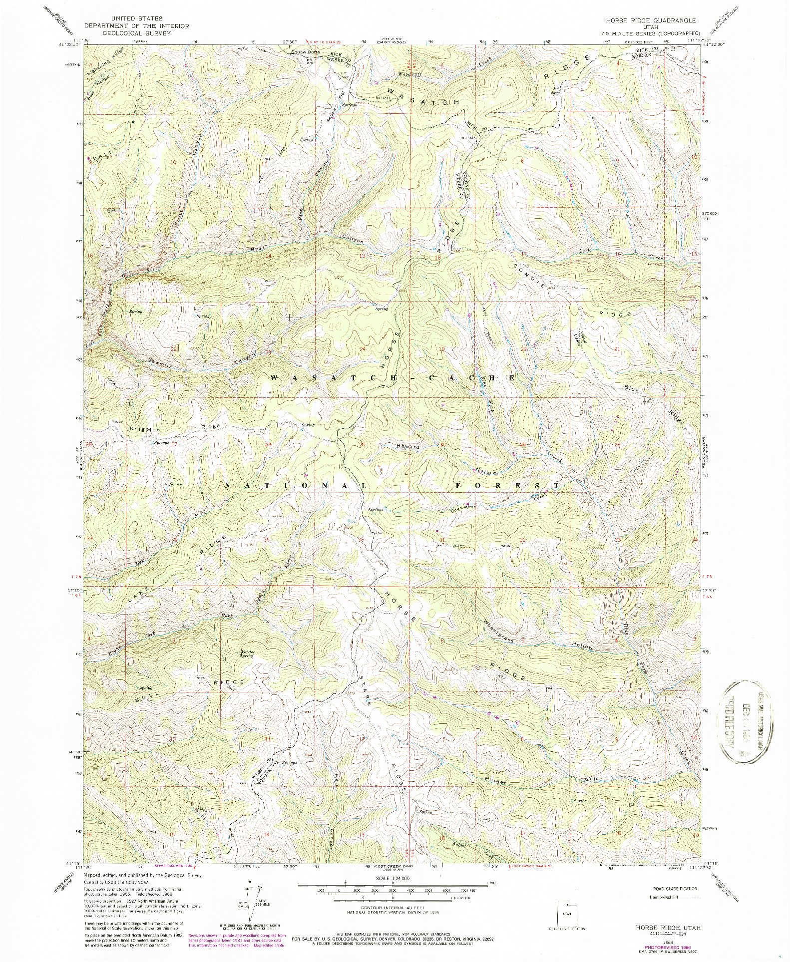 USGS 1:24000-SCALE QUADRANGLE FOR HORSE RIDGE, UT 1968