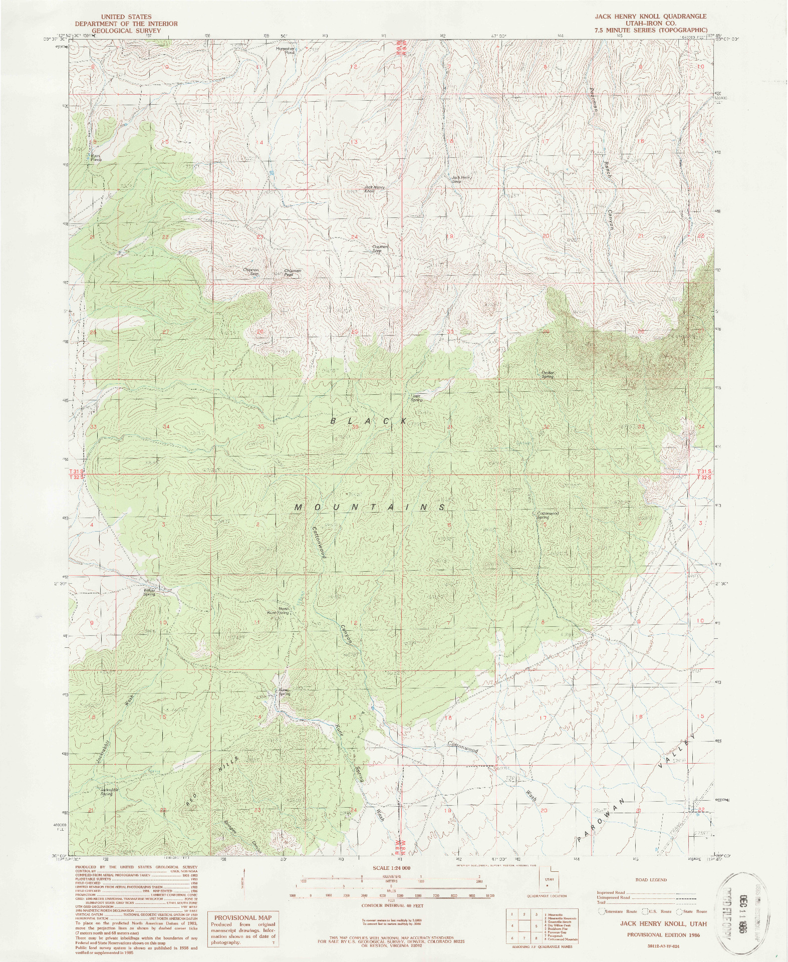 USGS 1:24000-SCALE QUADRANGLE FOR JACK HENRY KNOLL, UT 1986