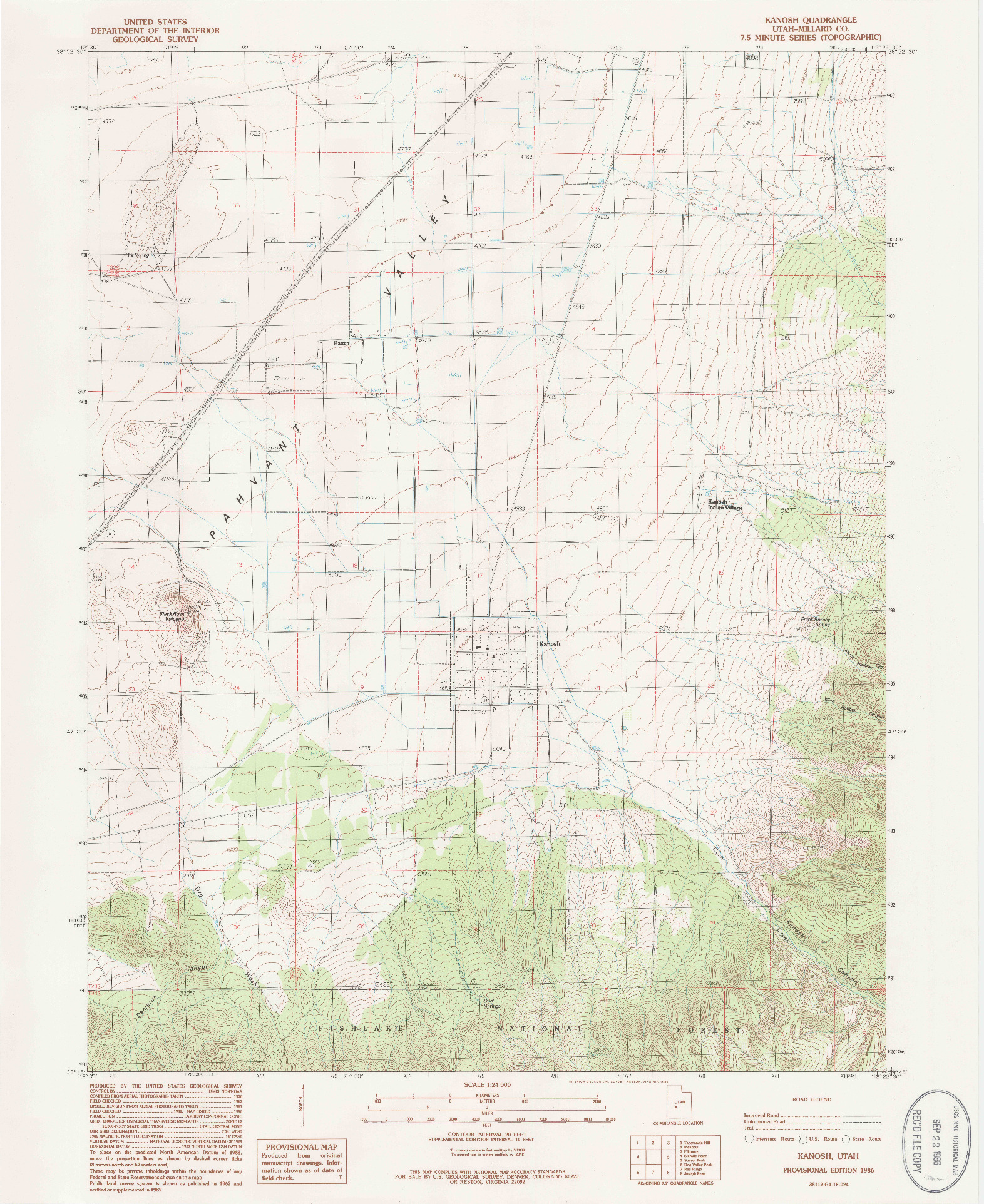 USGS 1:24000-SCALE QUADRANGLE FOR KANOSH, UT 1986