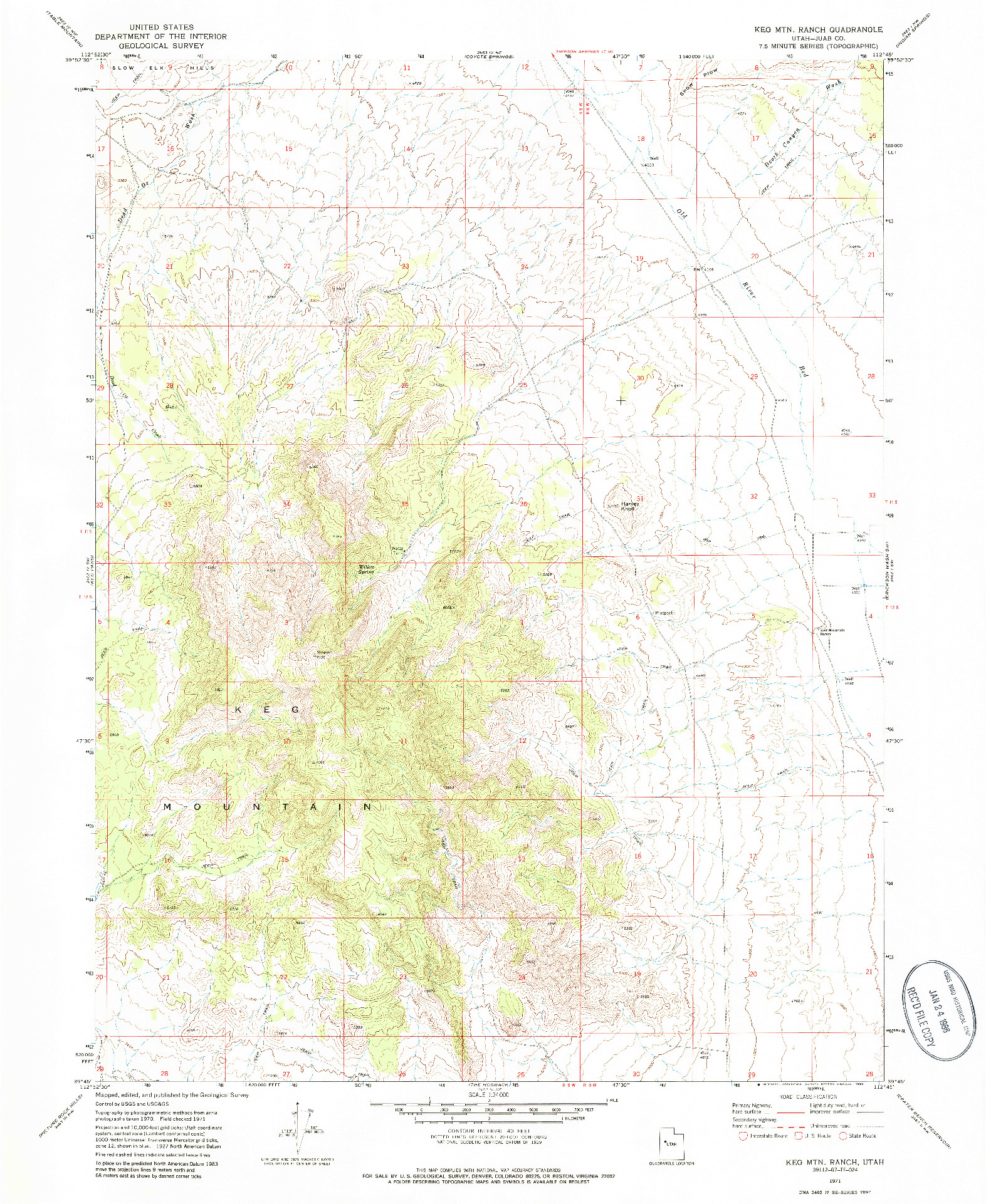 USGS 1:24000-SCALE QUADRANGLE FOR KEG MTN RANCH, UT 1971