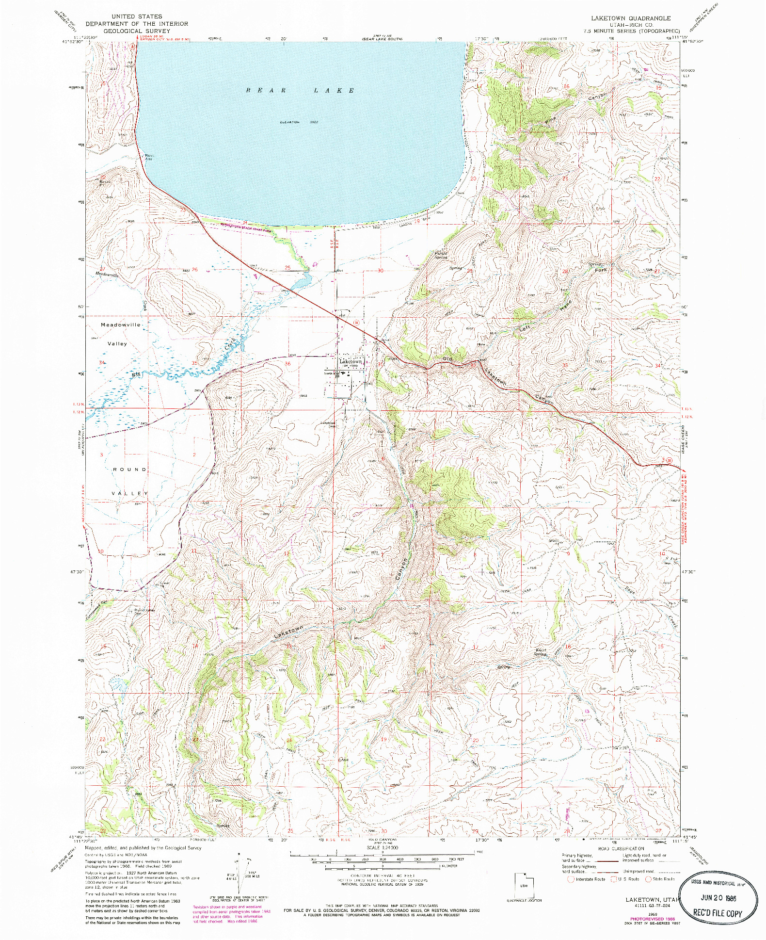 USGS 1:24000-SCALE QUADRANGLE FOR LAKETOWN, UT 1969