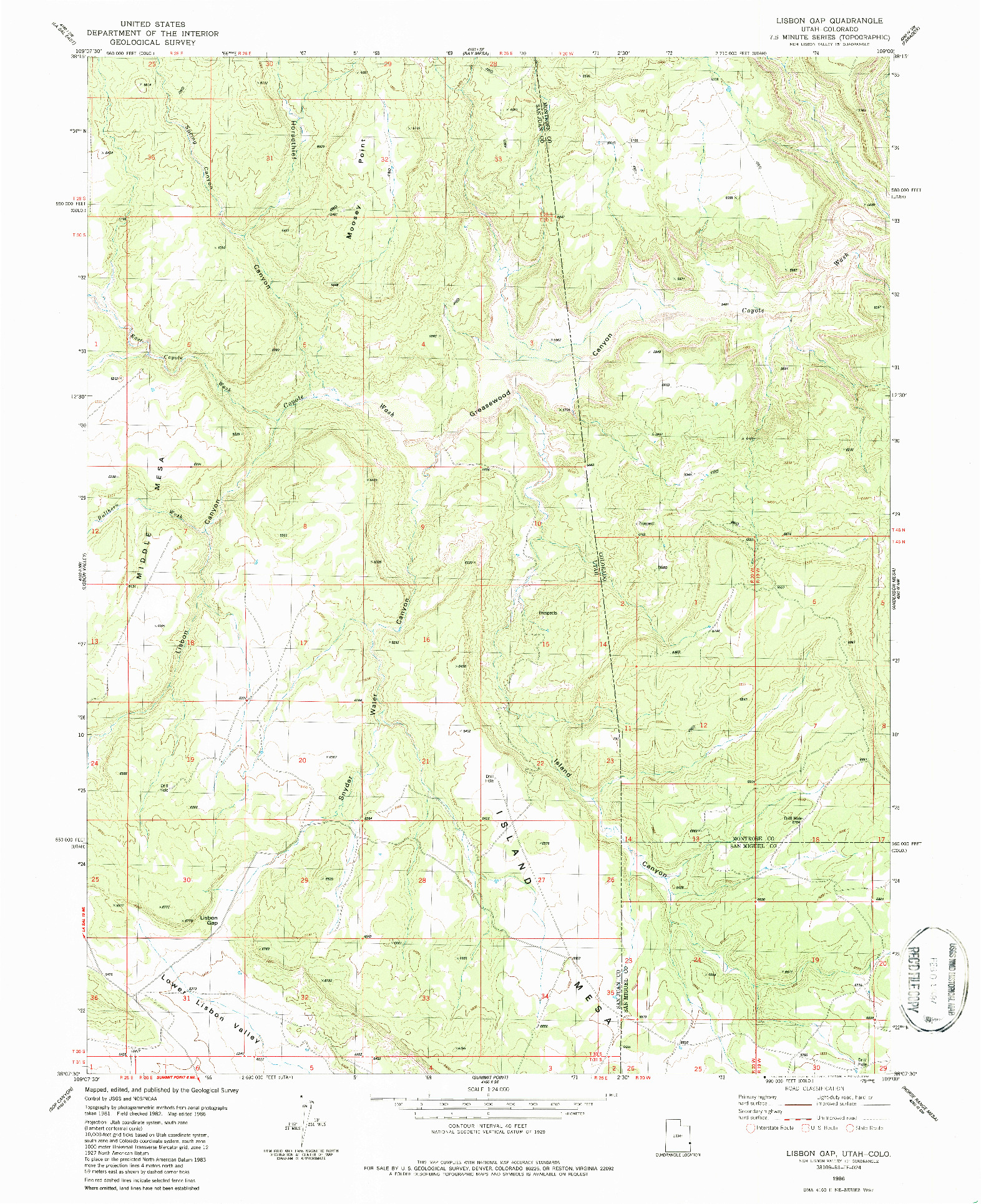 USGS 1:24000-SCALE QUADRANGLE FOR LISBON GAP, UT 1986