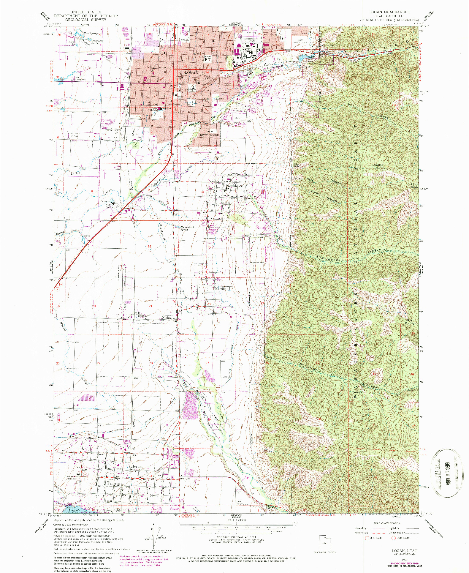 USGS 1:24000-SCALE QUADRANGLE FOR LOGAN, UT 1961