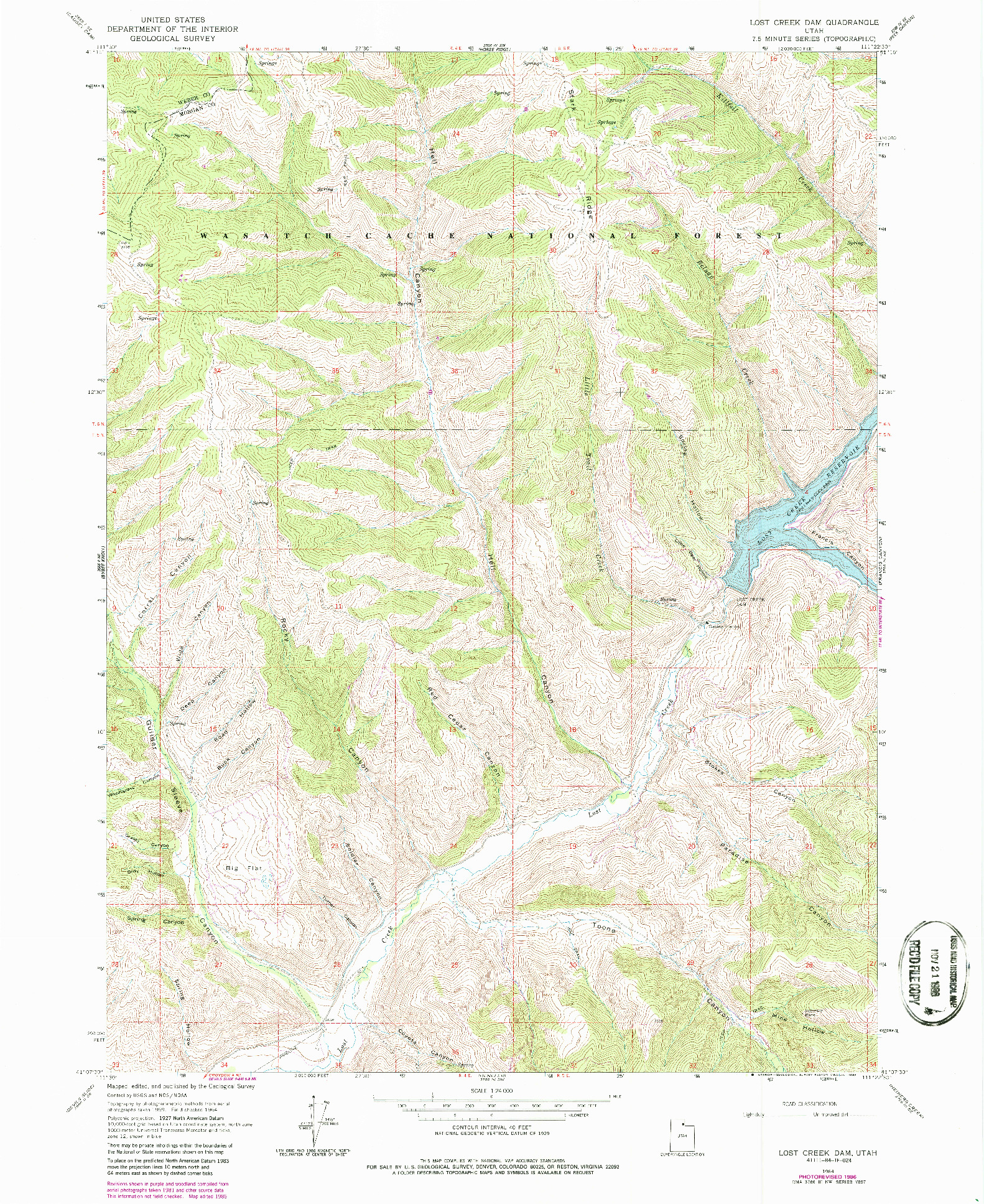 USGS 1:24000-SCALE QUADRANGLE FOR LOST CREEK DAM, UT 1964