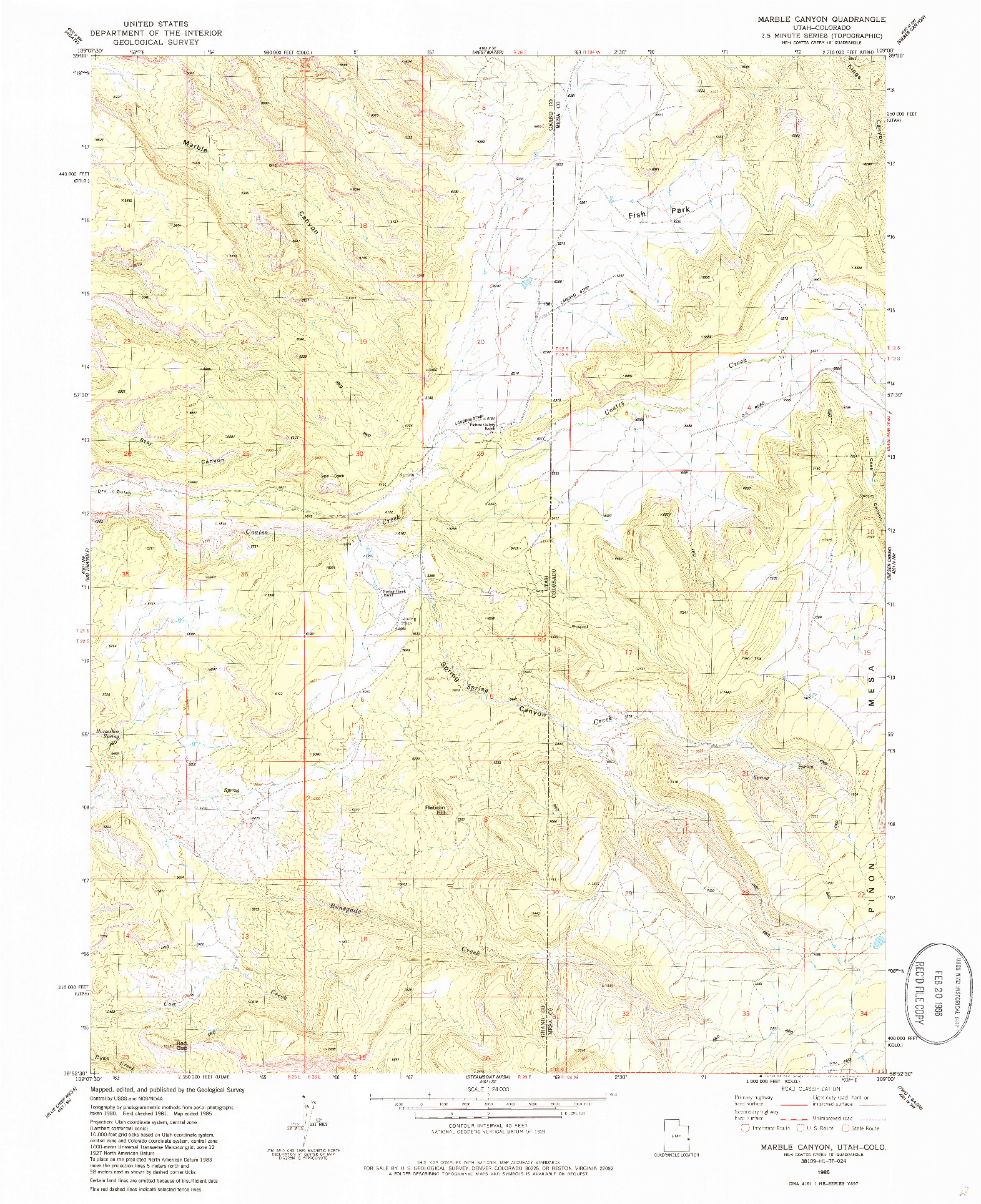 USGS 1:24000-SCALE QUADRANGLE FOR MARBLE CANYON, UT 1985