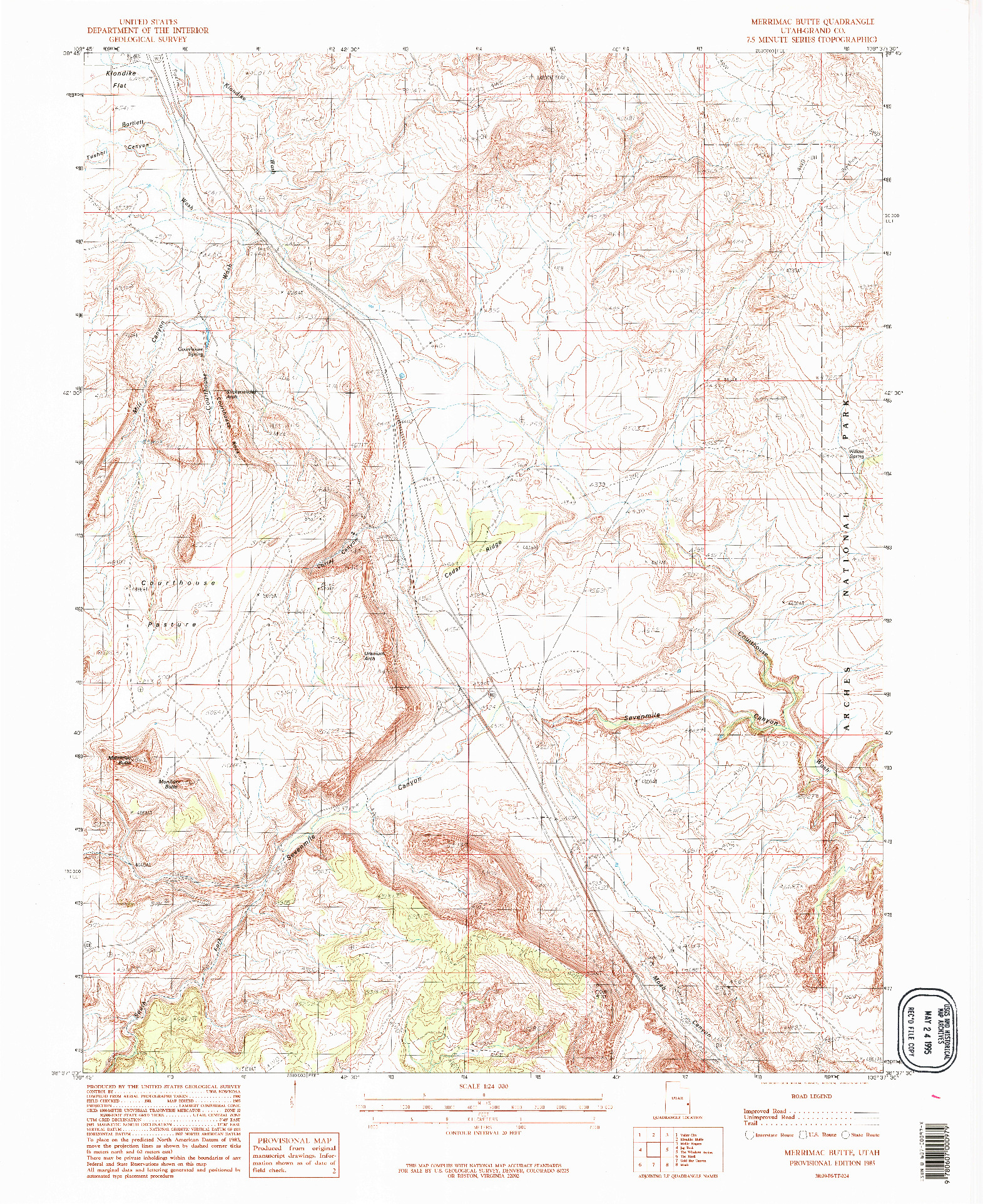 USGS 1:24000-SCALE QUADRANGLE FOR MERRIMAC BUTTE, UT 1985