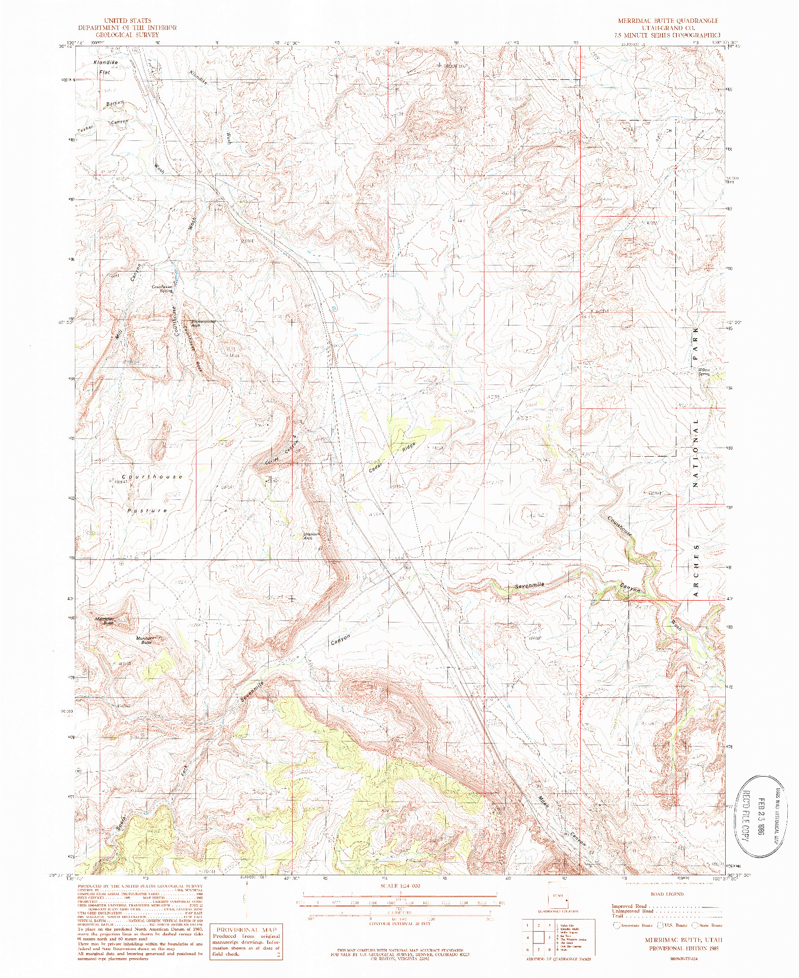 USGS 1:24000-SCALE QUADRANGLE FOR MERRIMAC BUTTE, UT 1985