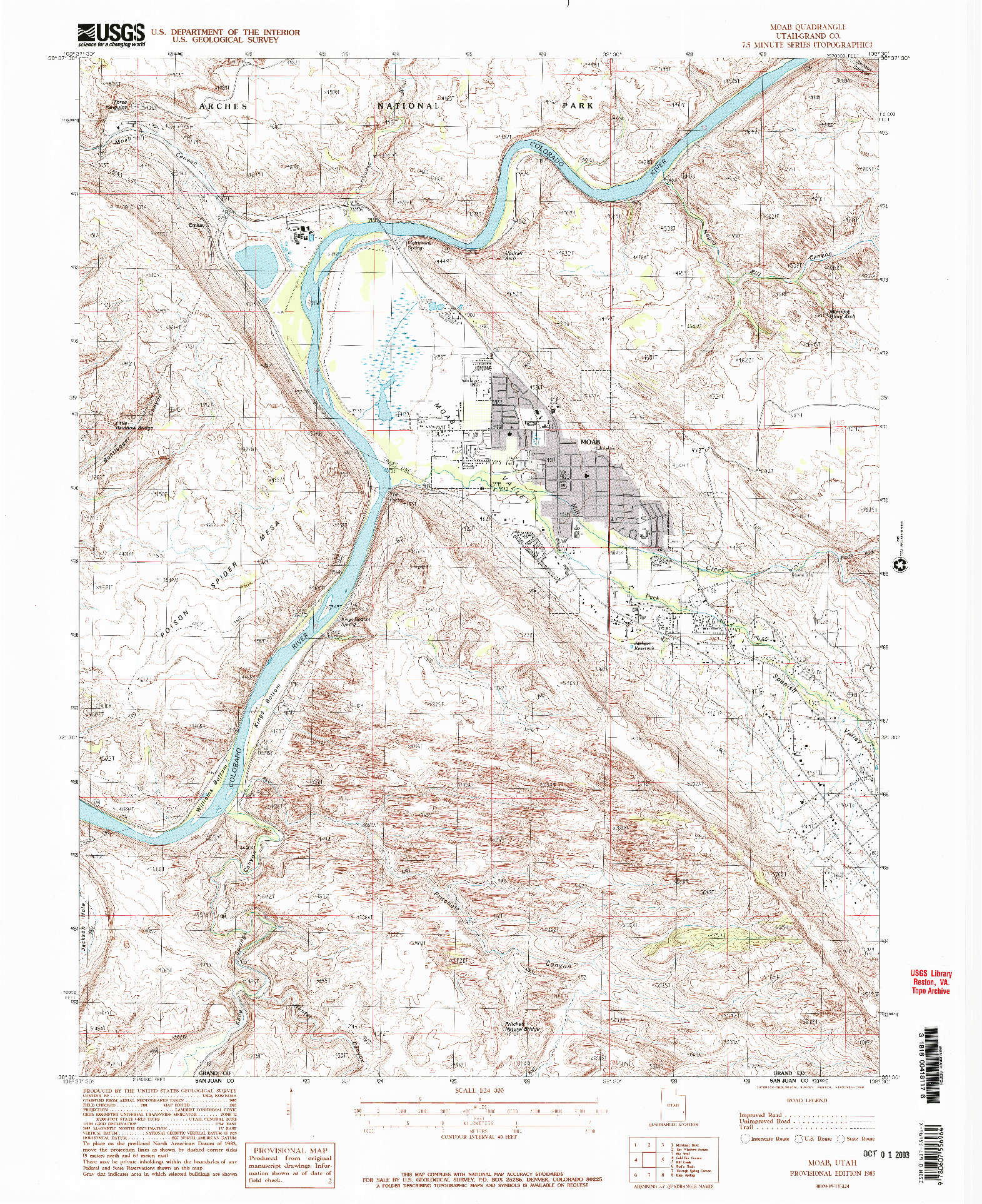 USGS 1:24000-SCALE QUADRANGLE FOR MOAB, UT 1985