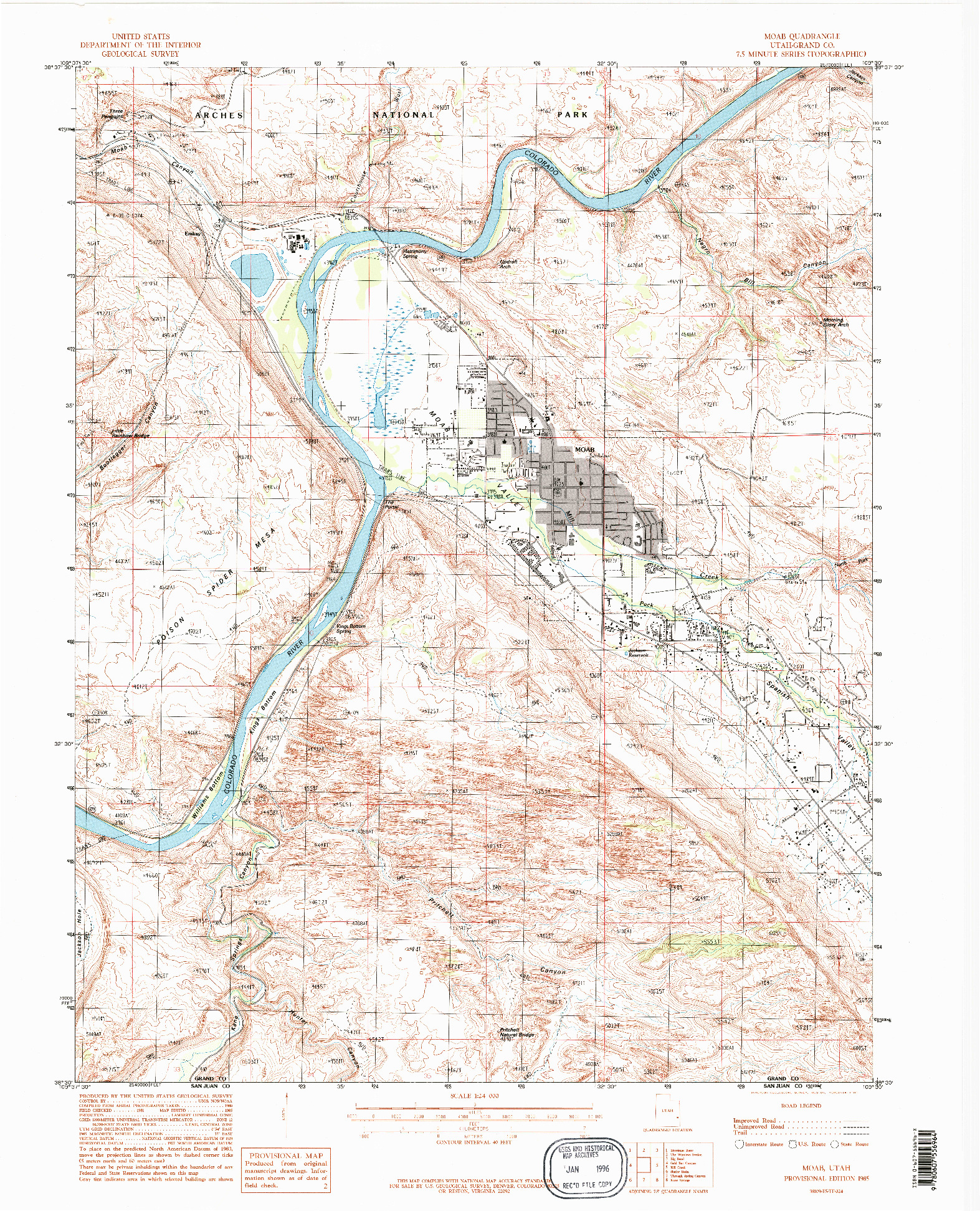USGS 1:24000-SCALE QUADRANGLE FOR MOAB, UT 1985