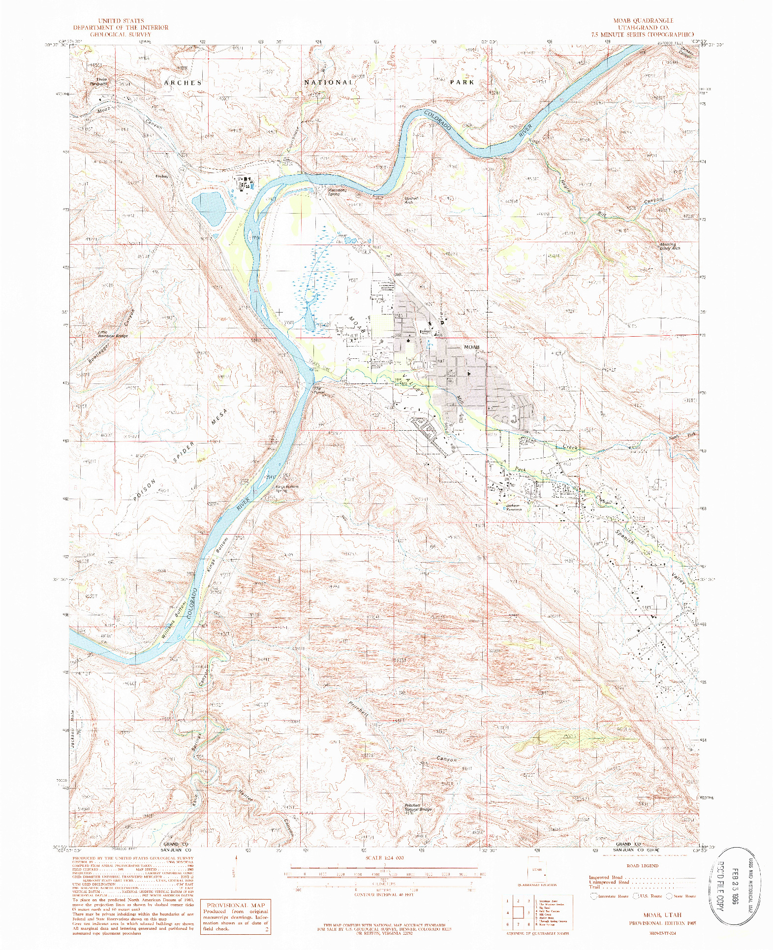 USGS 1:24000-SCALE QUADRANGLE FOR MOAB, UT 1985