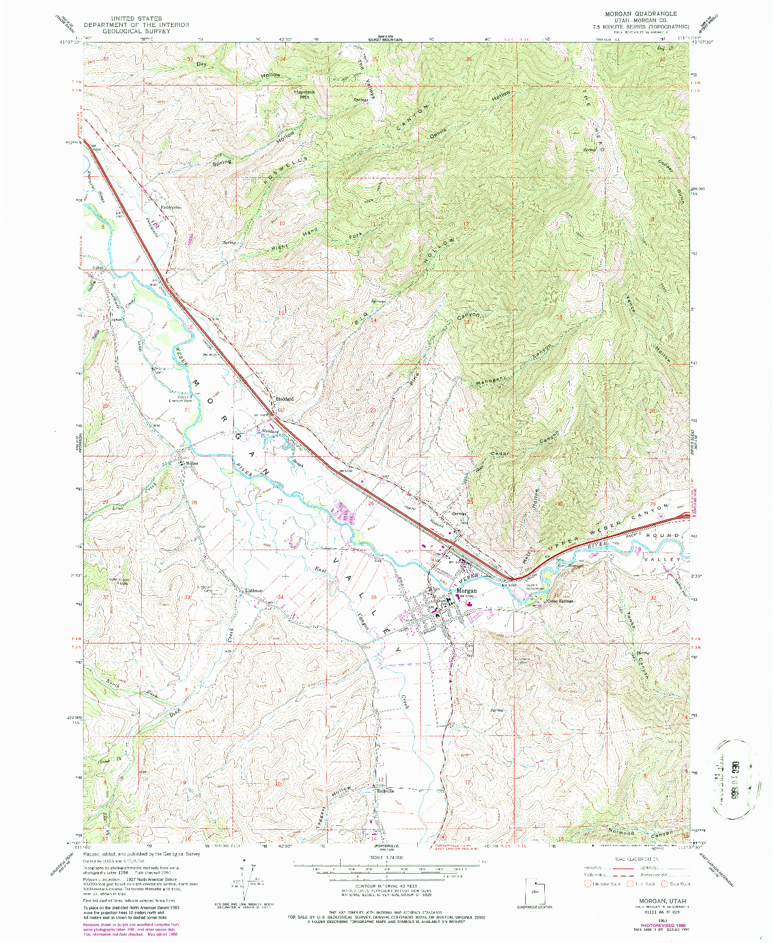 USGS 1:24000-SCALE QUADRANGLE FOR MORGAN, UT 1961