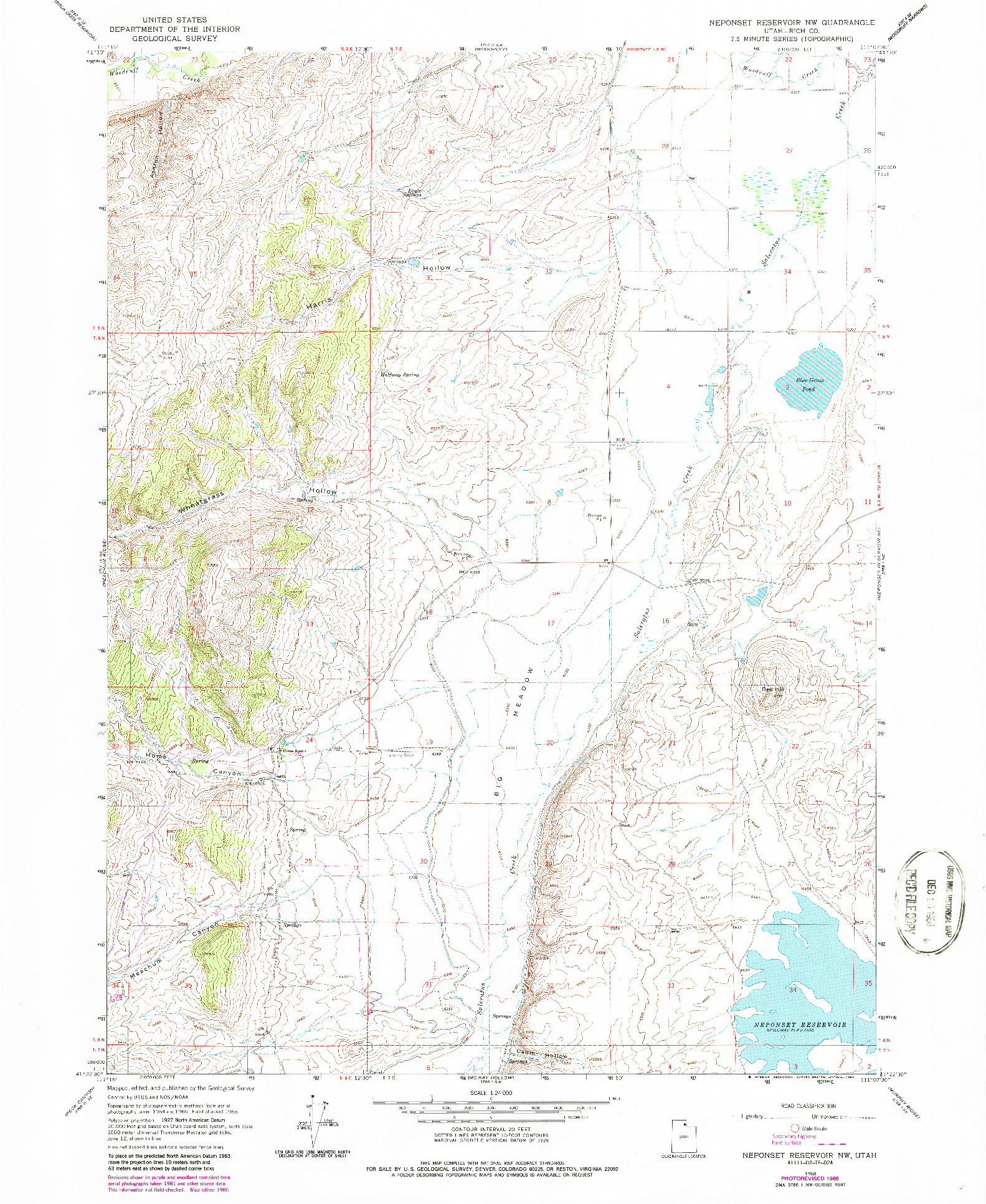 USGS 1:24000-SCALE QUADRANGLE FOR NEPONSET RESERVOIR NW, UT 1968