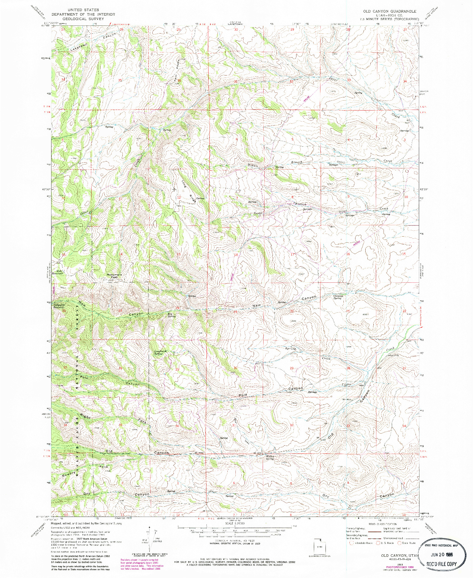 USGS 1:24000-SCALE QUADRANGLE FOR OLD CANYON, UT 1969