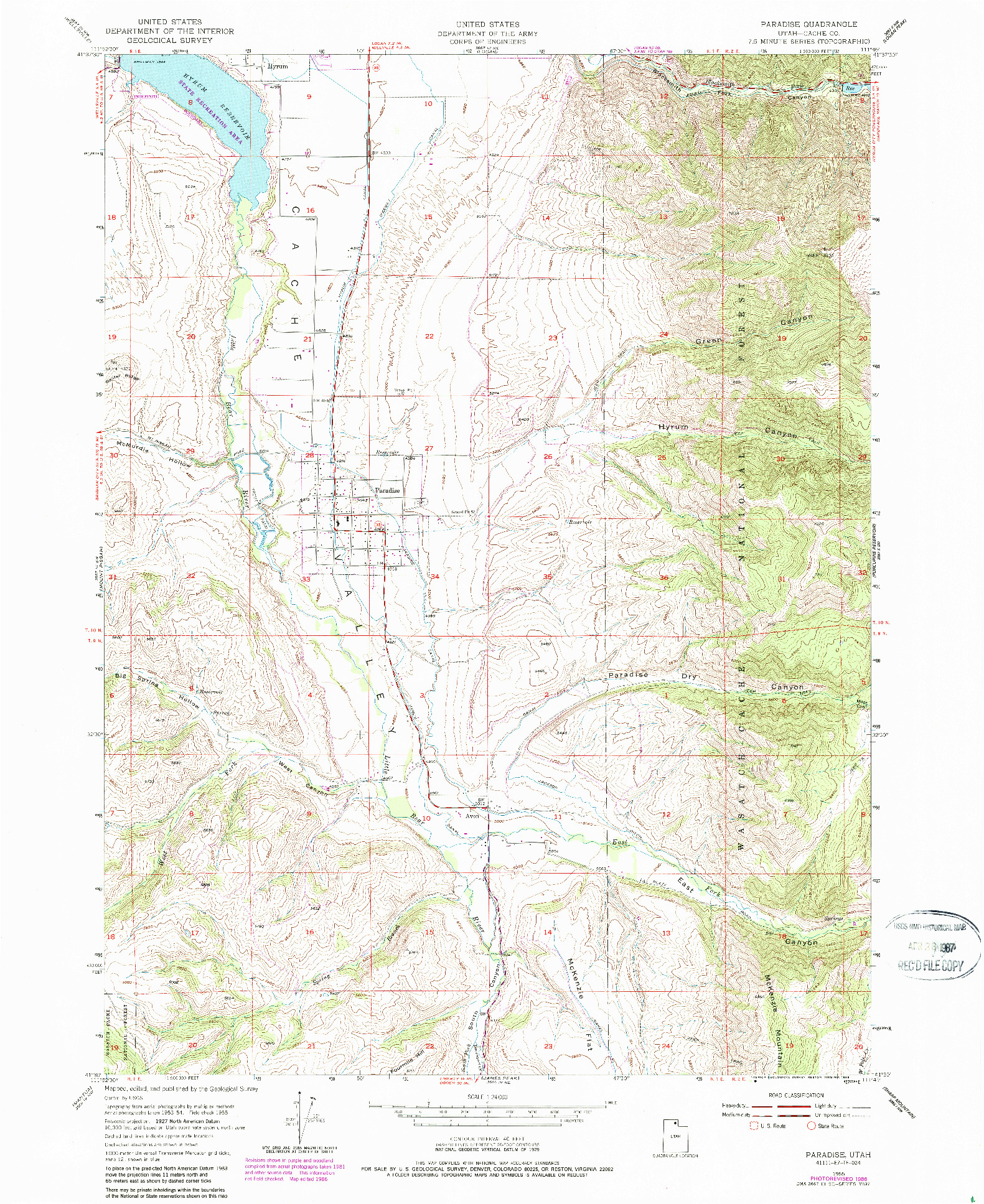USGS 1:24000-SCALE QUADRANGLE FOR PARADISE, UT 1955