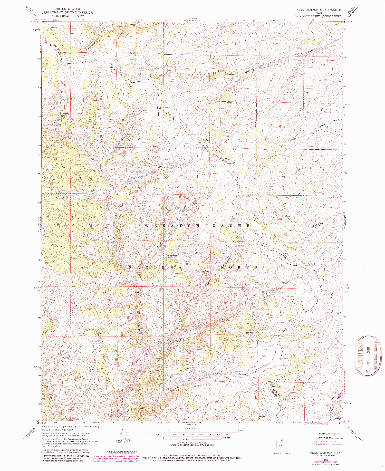 USGS 1:24000-SCALE QUADRANGLE FOR PECK CANYON, UT 1968