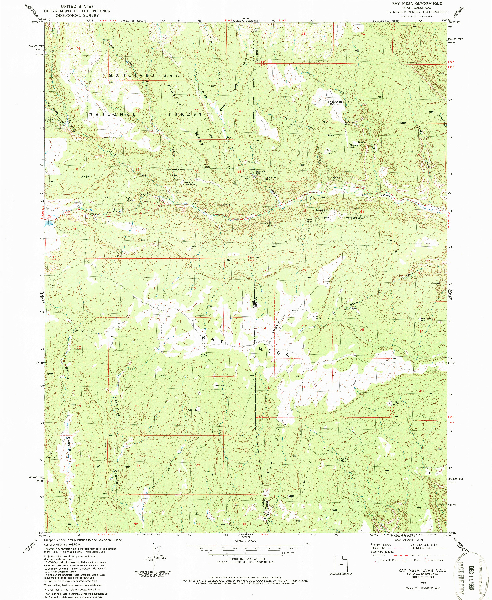 USGS 1:24000-SCALE QUADRANGLE FOR RAY MESA, UT 1986