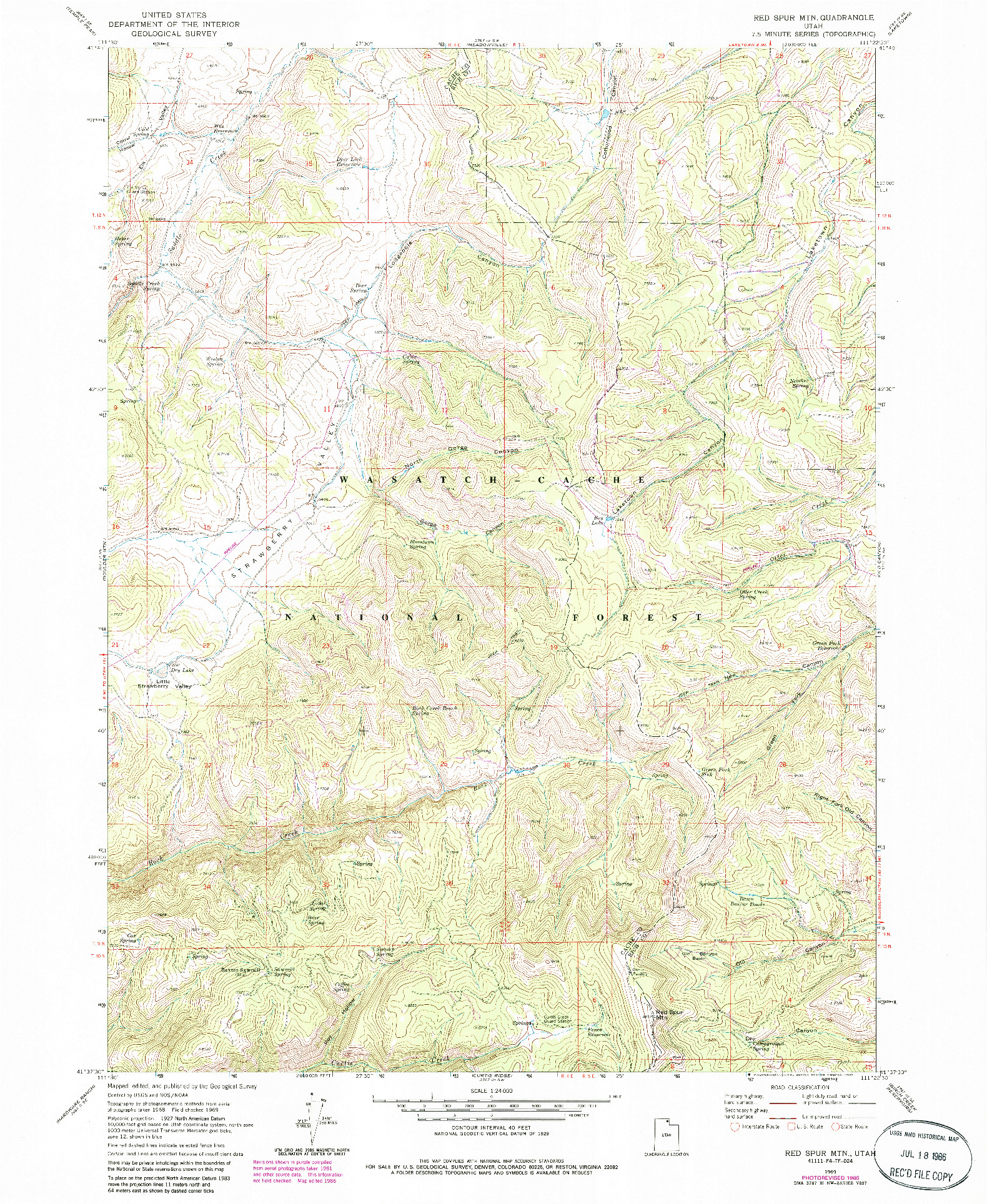USGS 1:24000-SCALE QUADRANGLE FOR RED SPUR MTN, UT 1986
