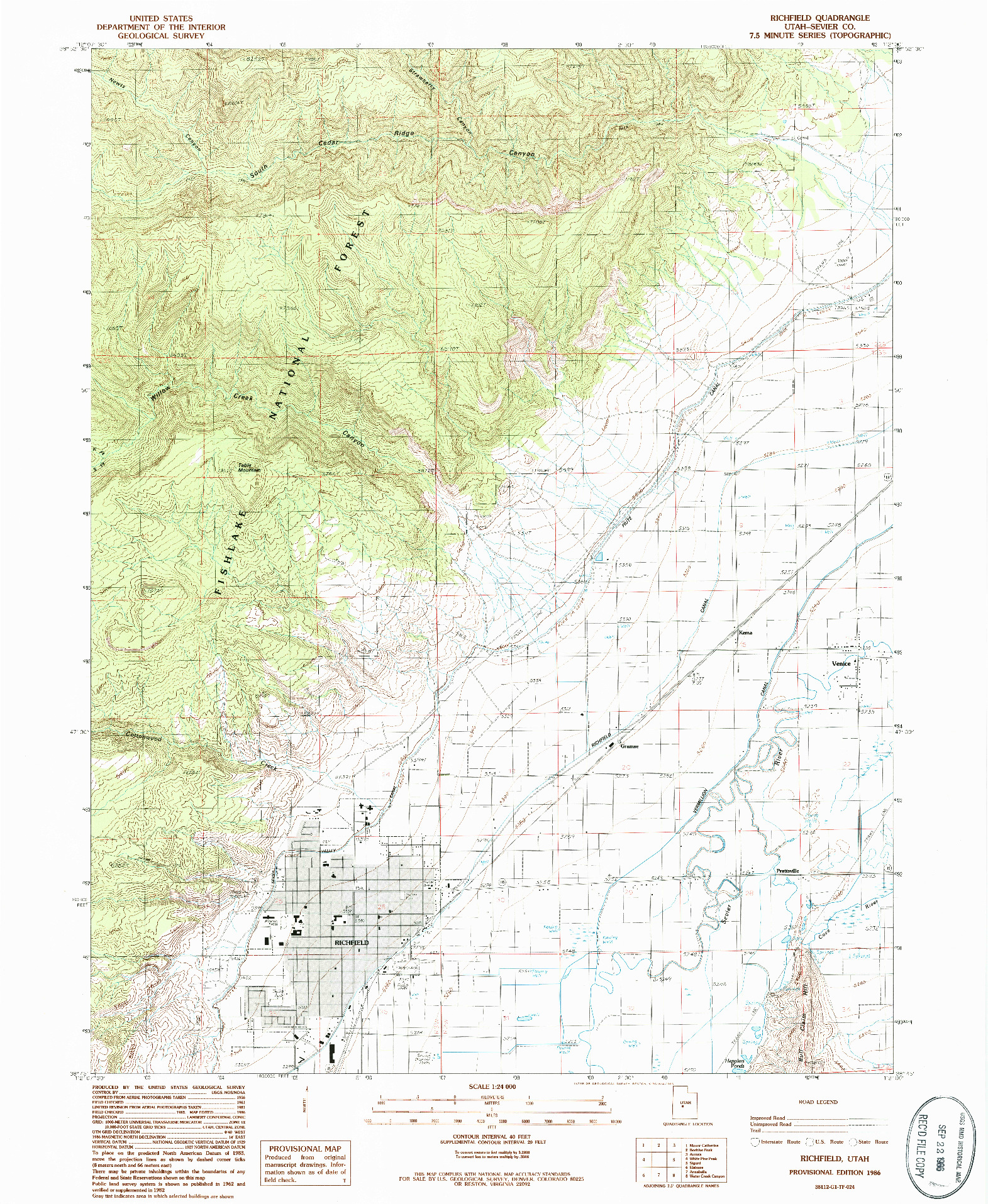 USGS 1:24000-SCALE QUADRANGLE FOR RICHFIELD, UT 1986
