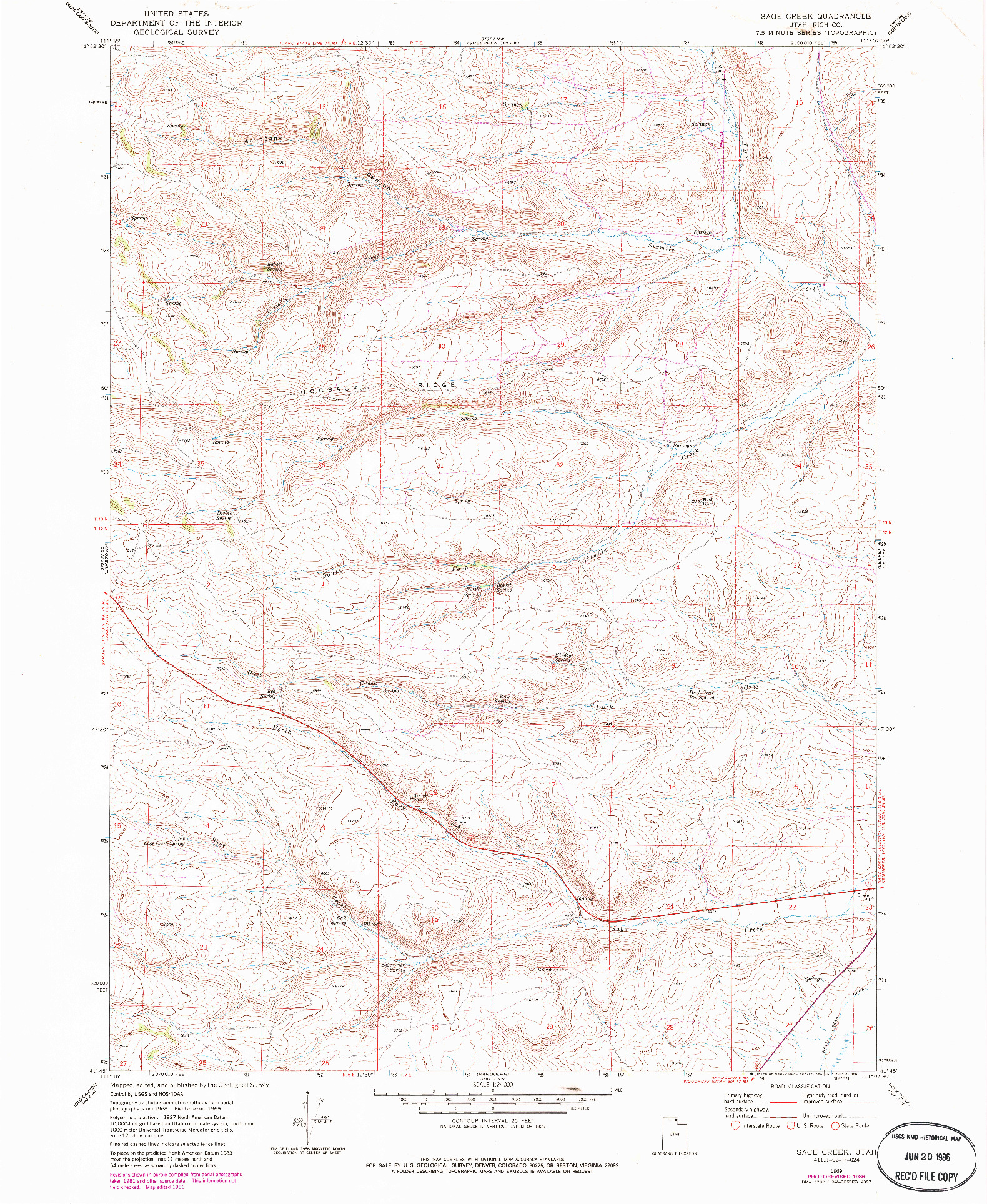 USGS 1:24000-SCALE QUADRANGLE FOR SAGE CREEK, UT 1969