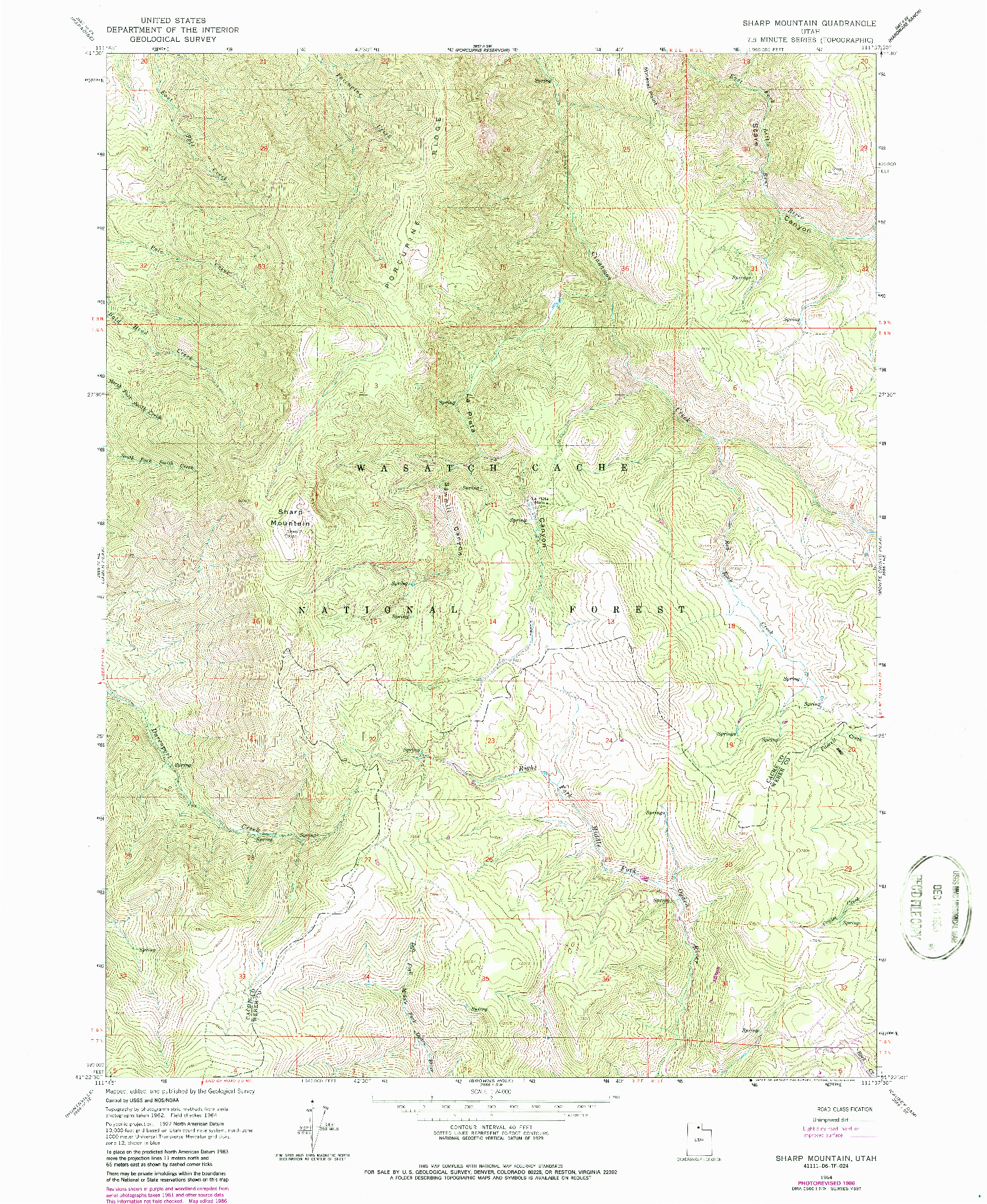 USGS 1:24000-SCALE QUADRANGLE FOR SHARP MOUNTAIN, UT 1964