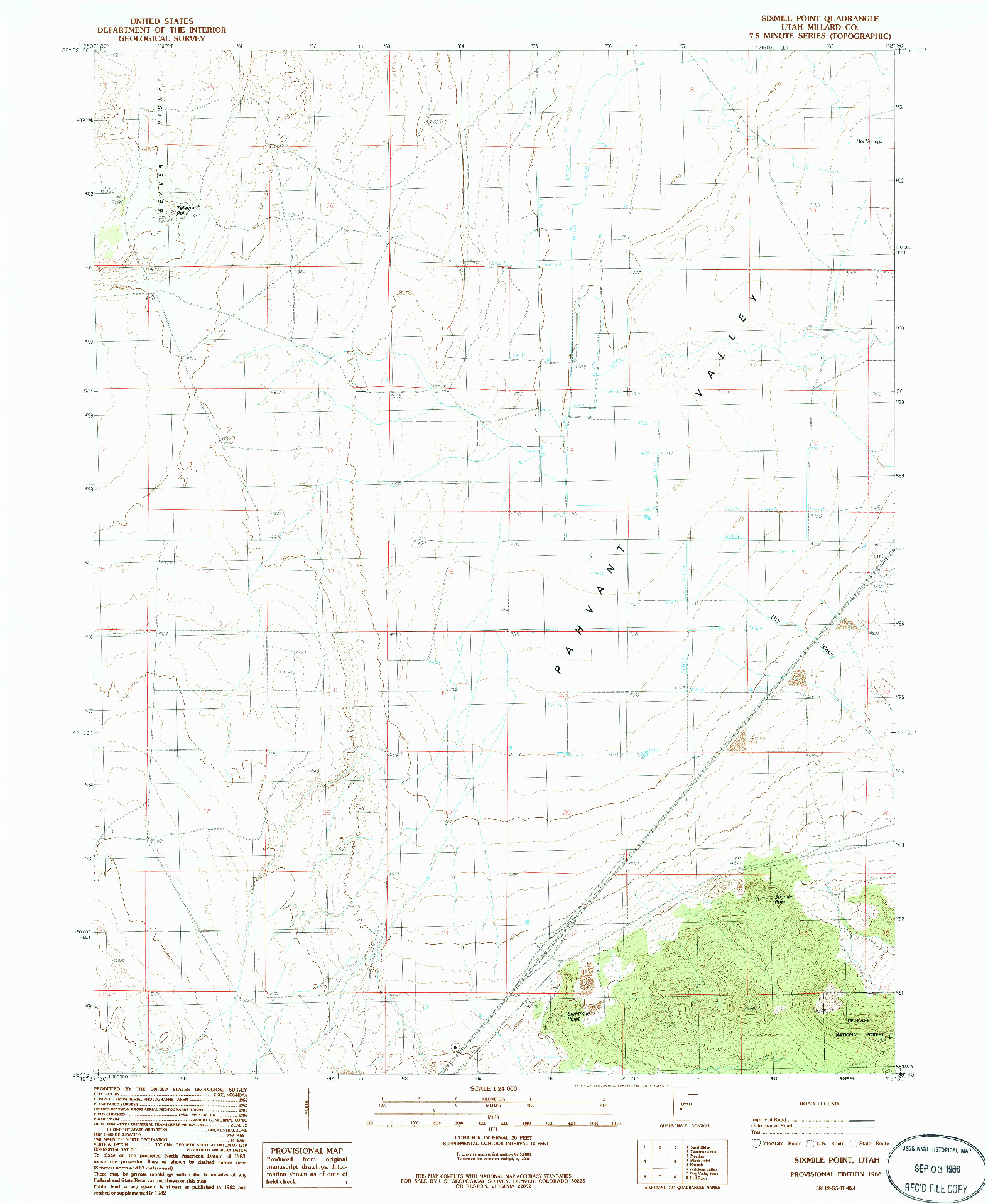 USGS 1:24000-SCALE QUADRANGLE FOR SIXMILE POINT, UT 1986