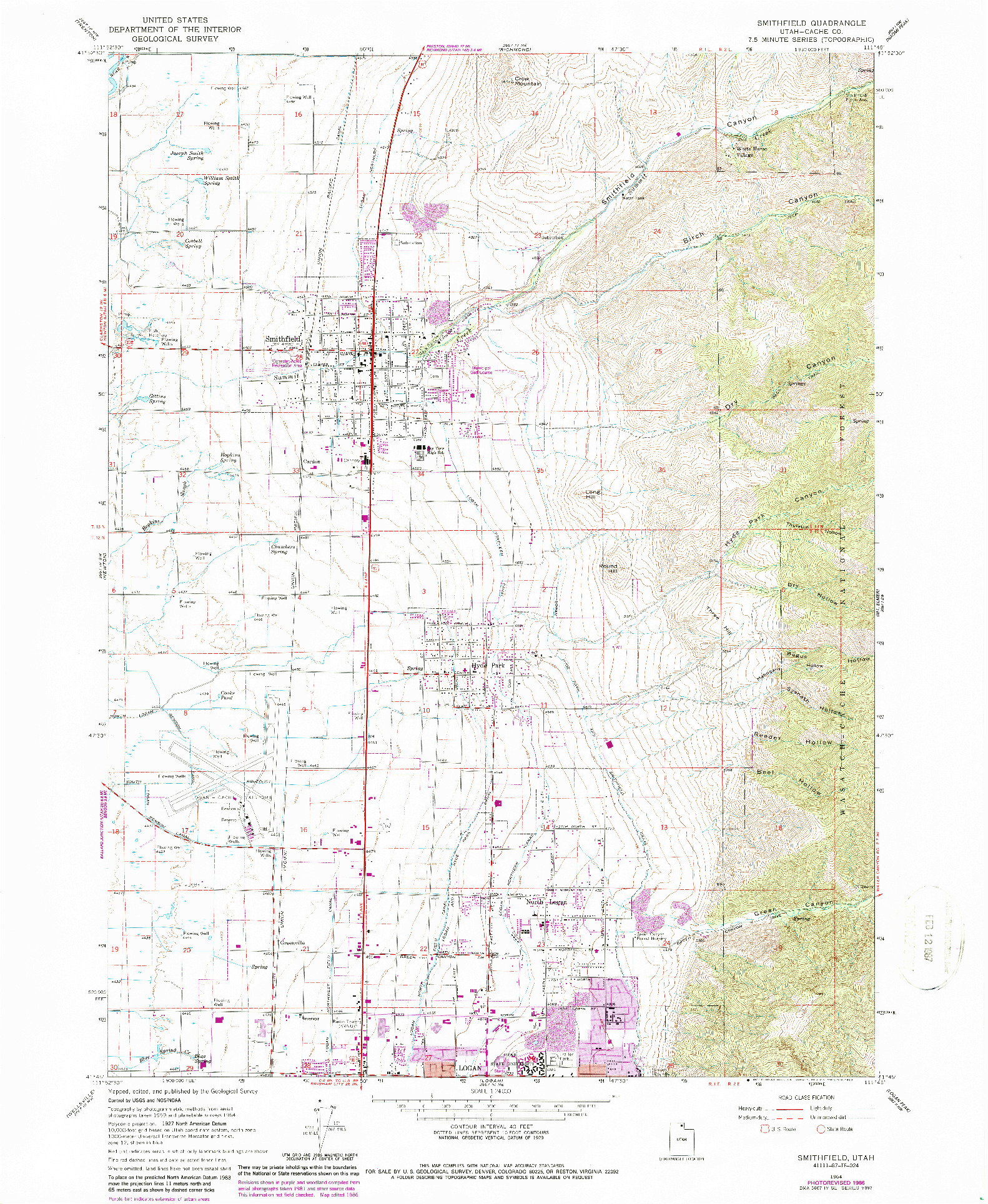 USGS 1:24000-SCALE QUADRANGLE FOR SMITHFIELD, UT 1964