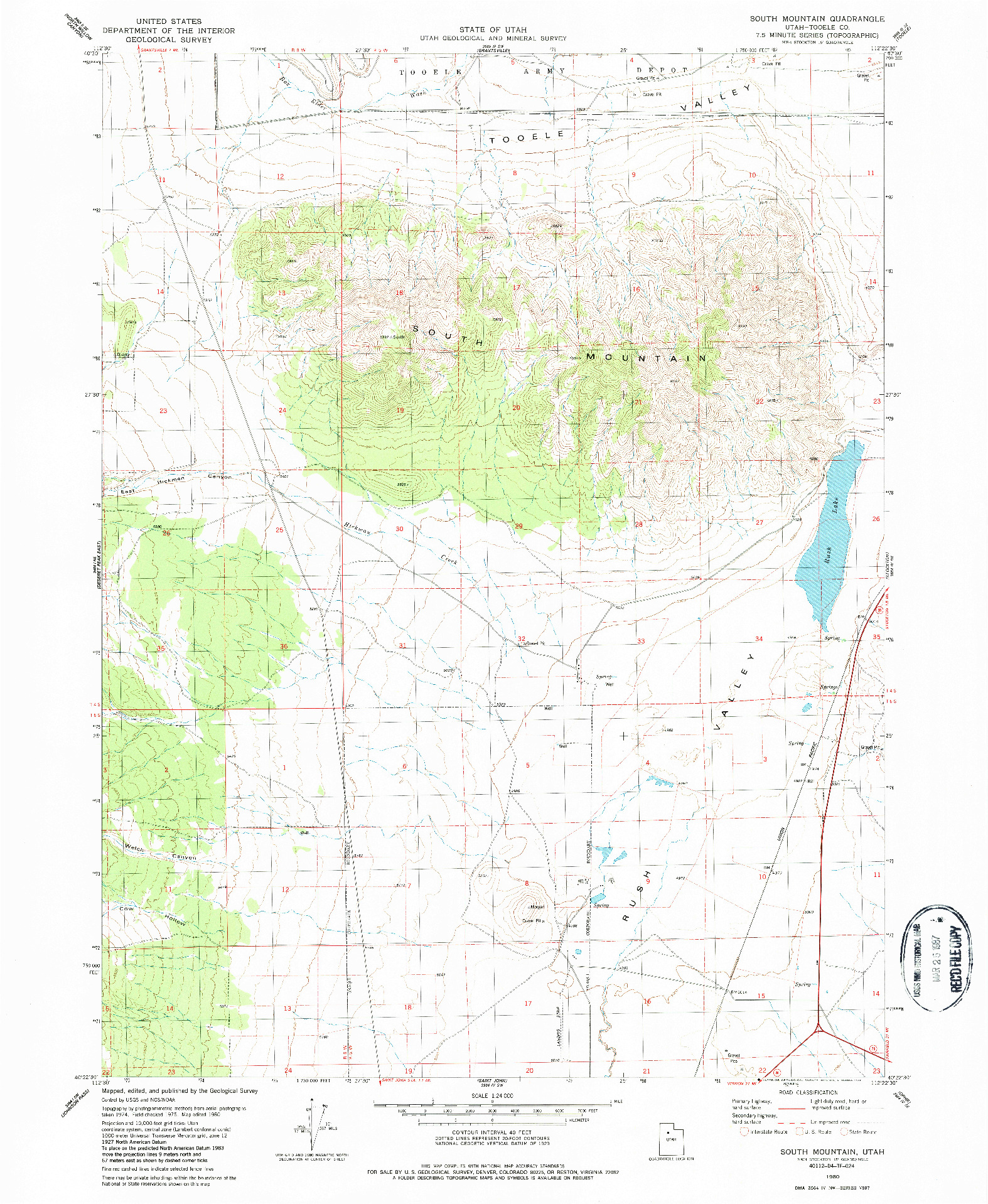 USGS 1:24000-SCALE QUADRANGLE FOR SOUTH MOUNTAIN, UT 1980