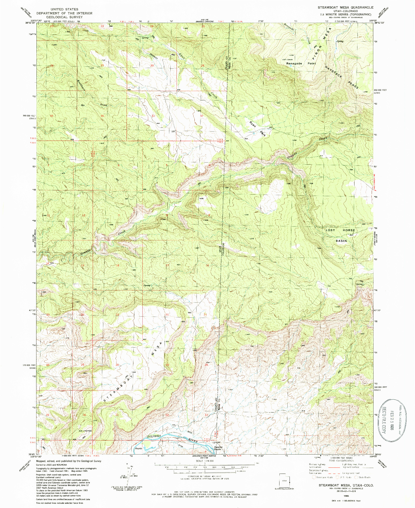 USGS 1:24000-SCALE QUADRANGLE FOR STEAMBOAT MESA, UT 1985