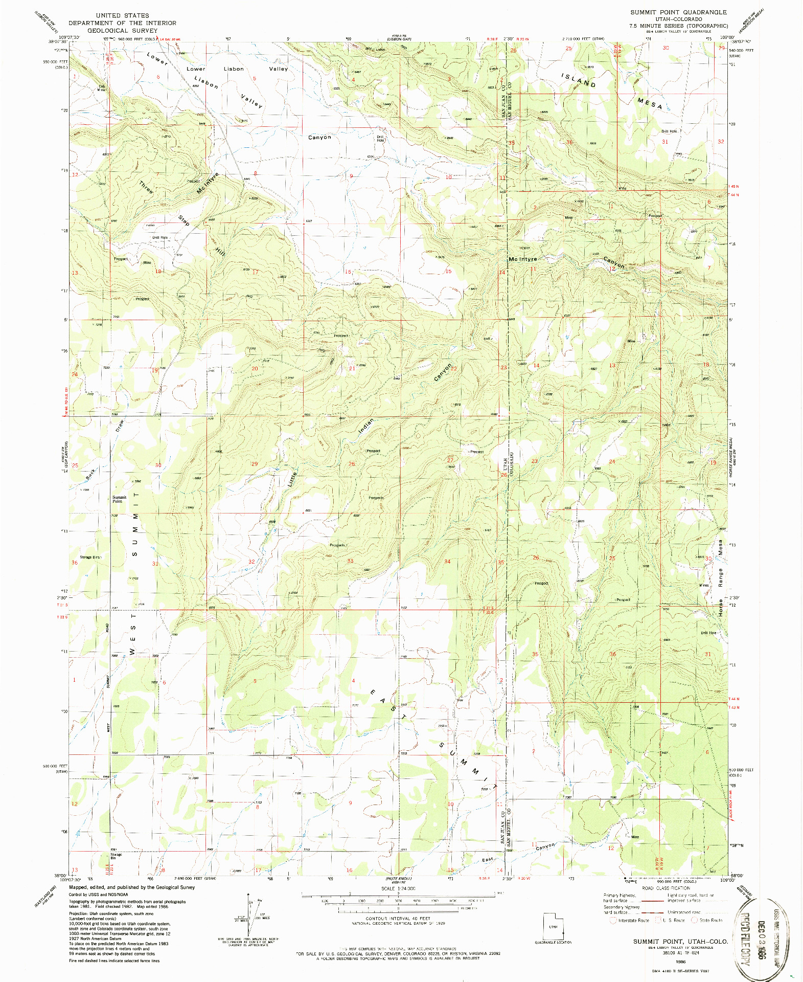 USGS 1:24000-SCALE QUADRANGLE FOR SUMMIT POINT, UT 1986