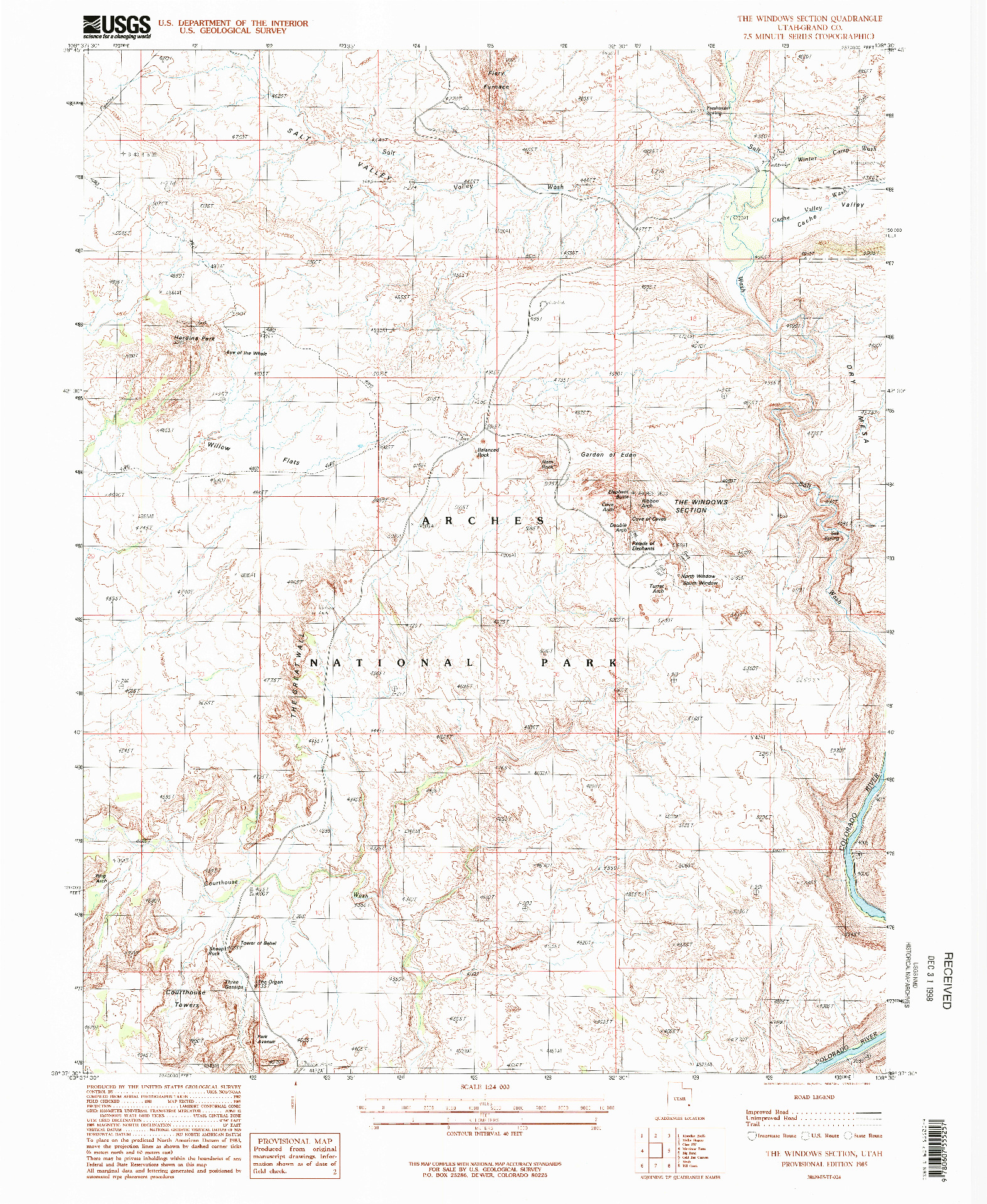 USGS 1:24000-SCALE QUADRANGLE FOR THE WINDOWS SECTION, UT 1985