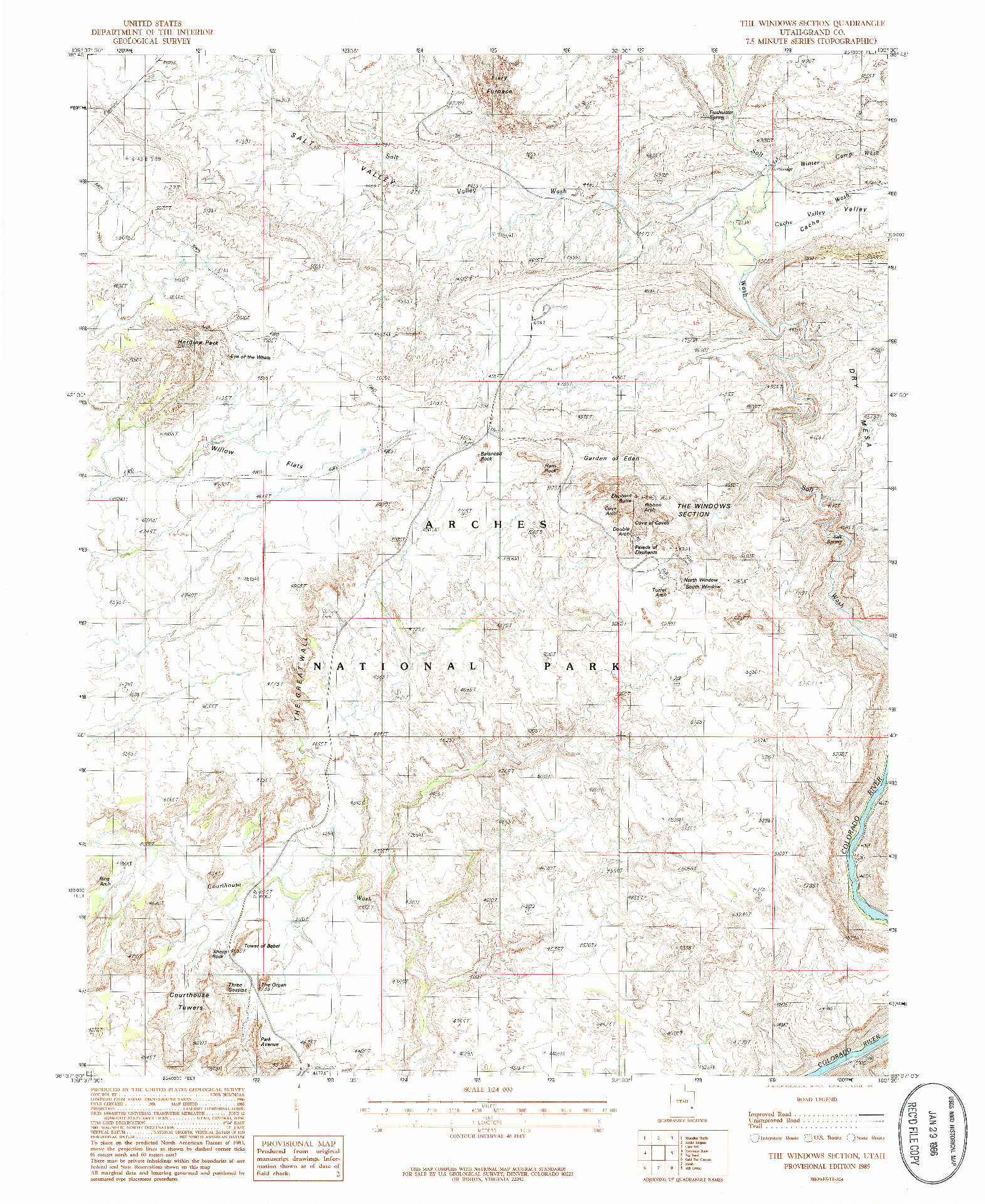 USGS 1:24000-SCALE QUADRANGLE FOR THE WINDOWS SECTION, UT 1985