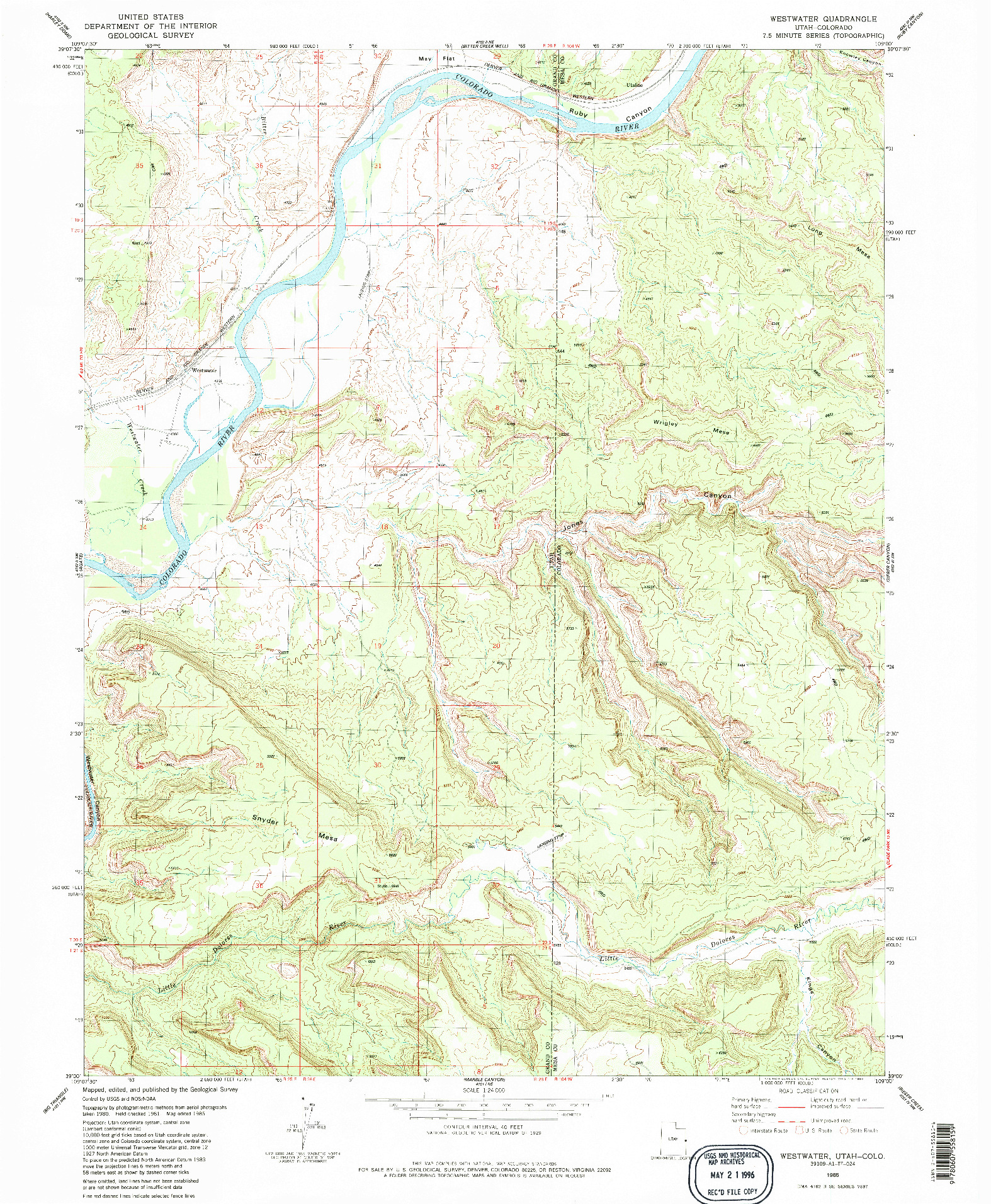 USGS 1:24000-SCALE QUADRANGLE FOR WESTWATER, UT 1985