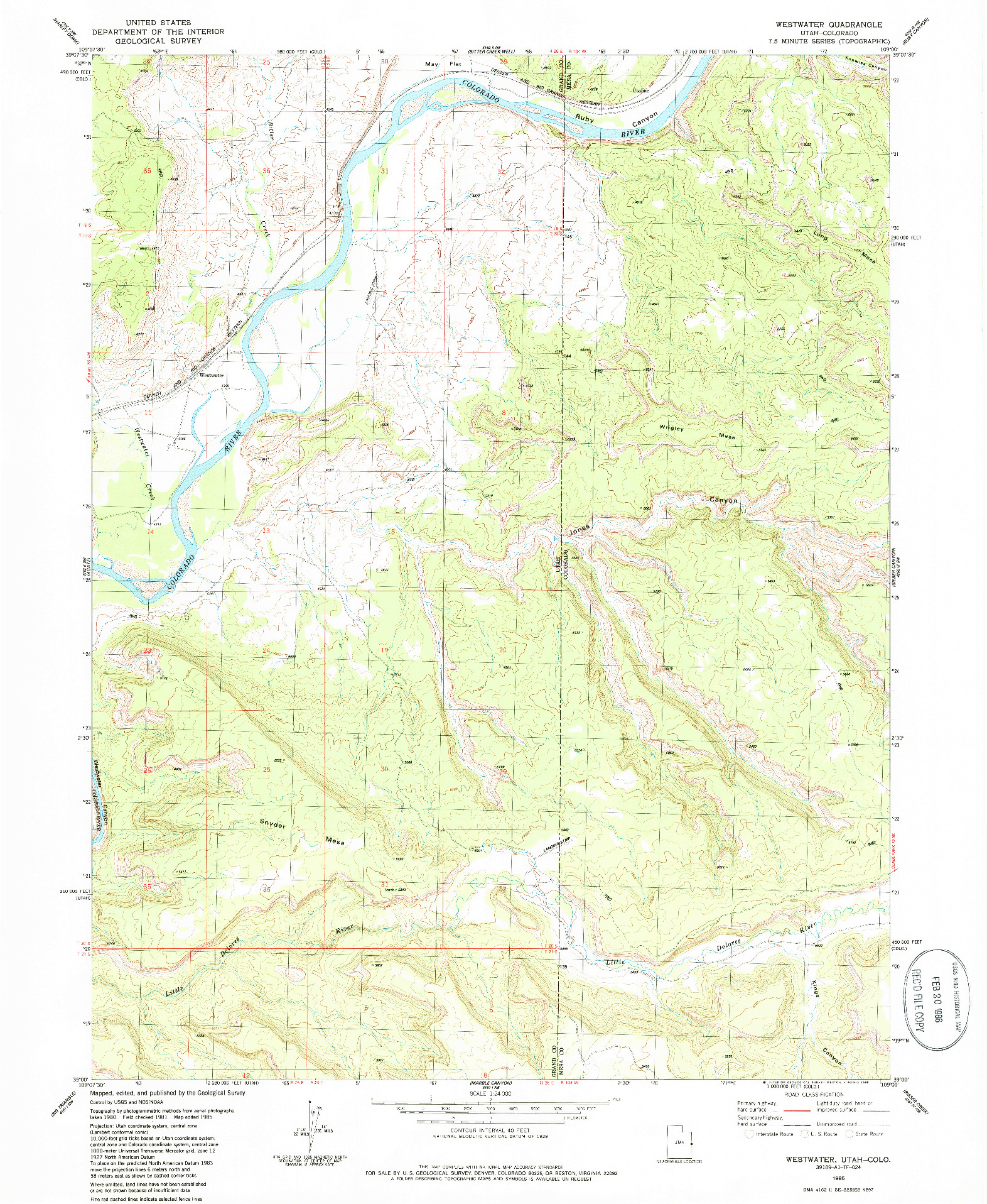 USGS 1:24000-SCALE QUADRANGLE FOR WESTWATER, UT 1985