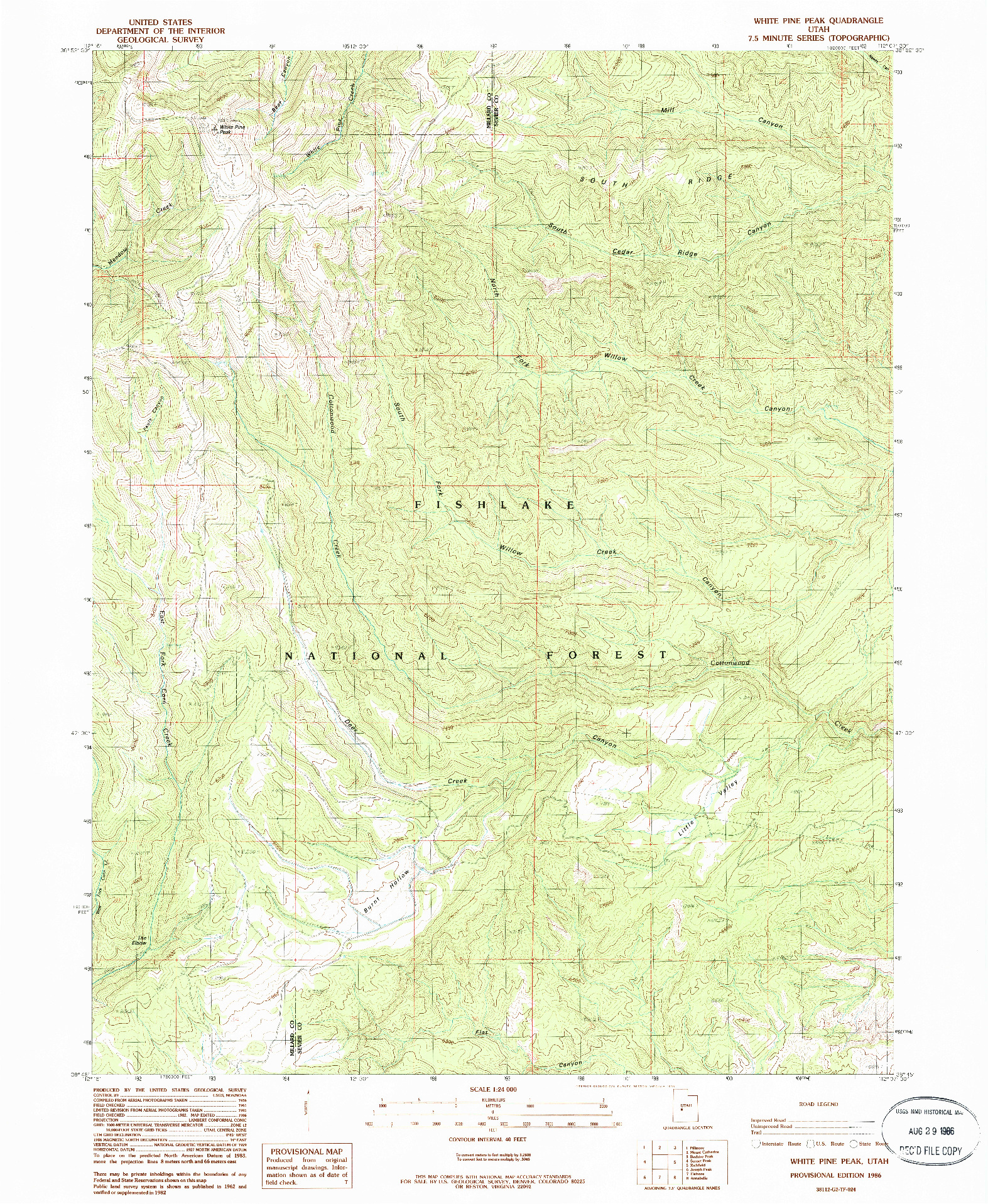 USGS 1:24000-SCALE QUADRANGLE FOR WHITE PINE PEAK, UT 1986