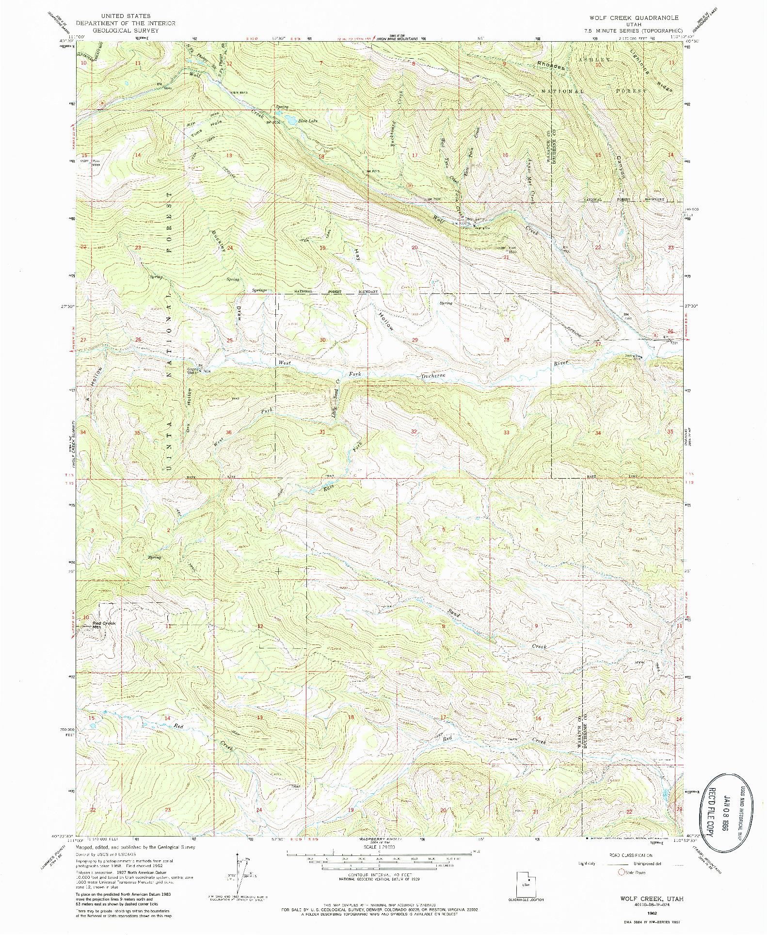 USGS 1:24000-SCALE QUADRANGLE FOR WOLF CREEK, UT 1962