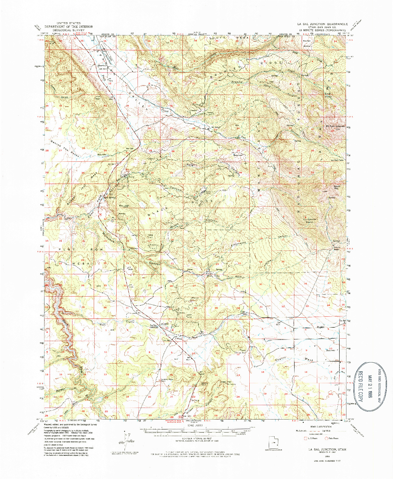 USGS 1:62500-SCALE QUADRANGLE FOR LA SAL JUNCTION, UT 1954