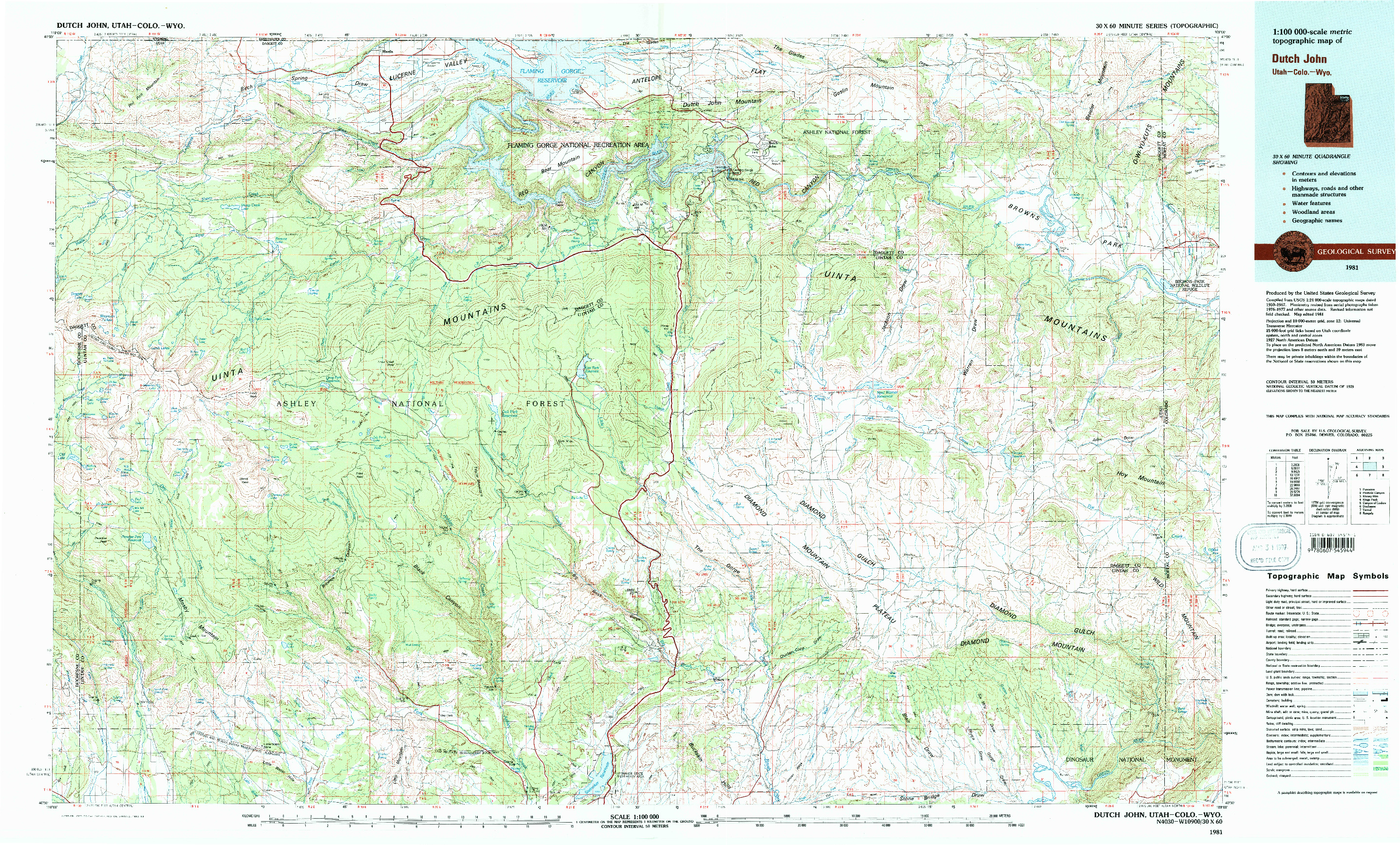 USGS 1:100000-SCALE QUADRANGLE FOR DUTCH JOHN, UT 1981