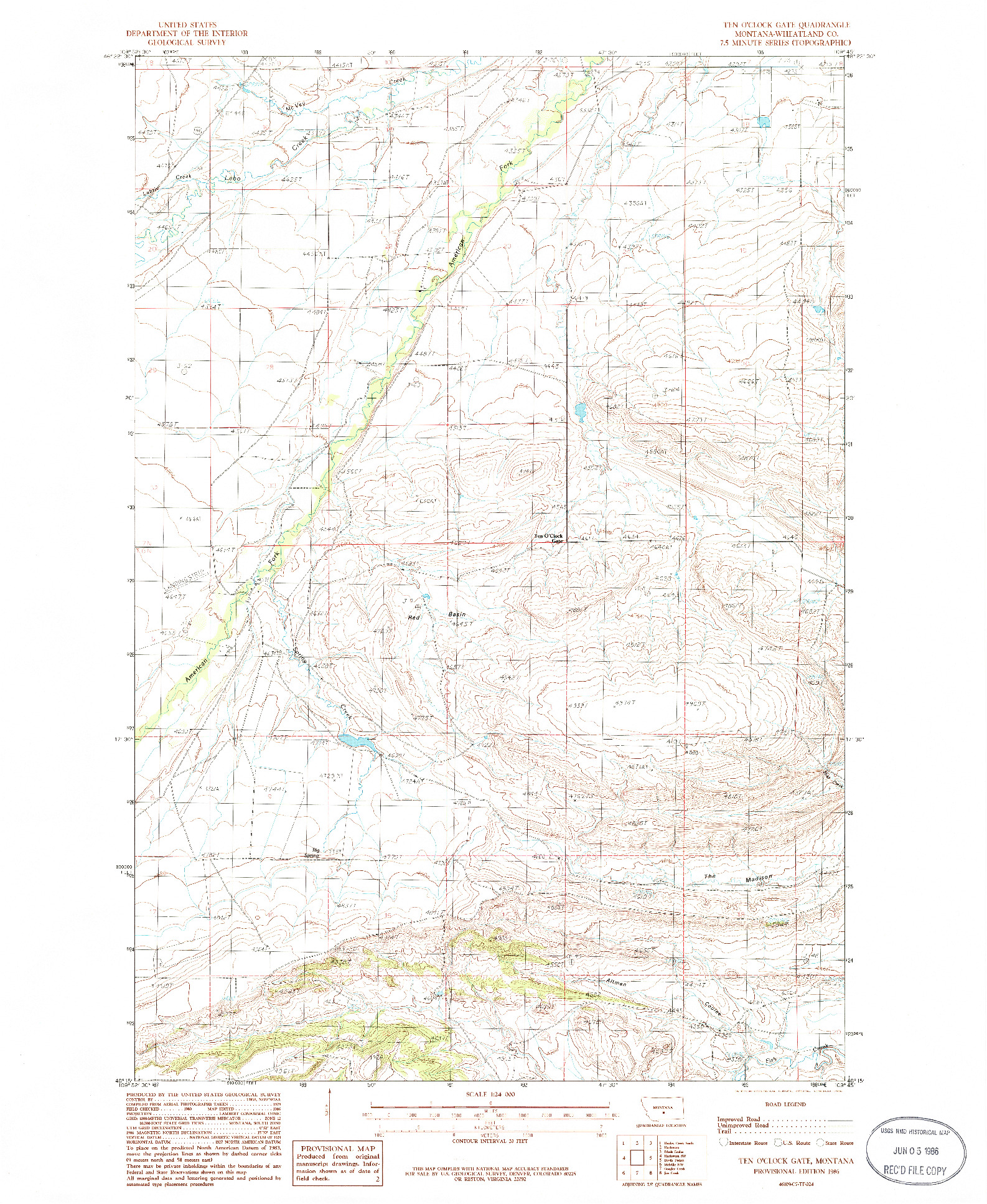 USGS 1:24000-SCALE QUADRANGLE FOR TEN O'CLOCK GATE, MT 1986