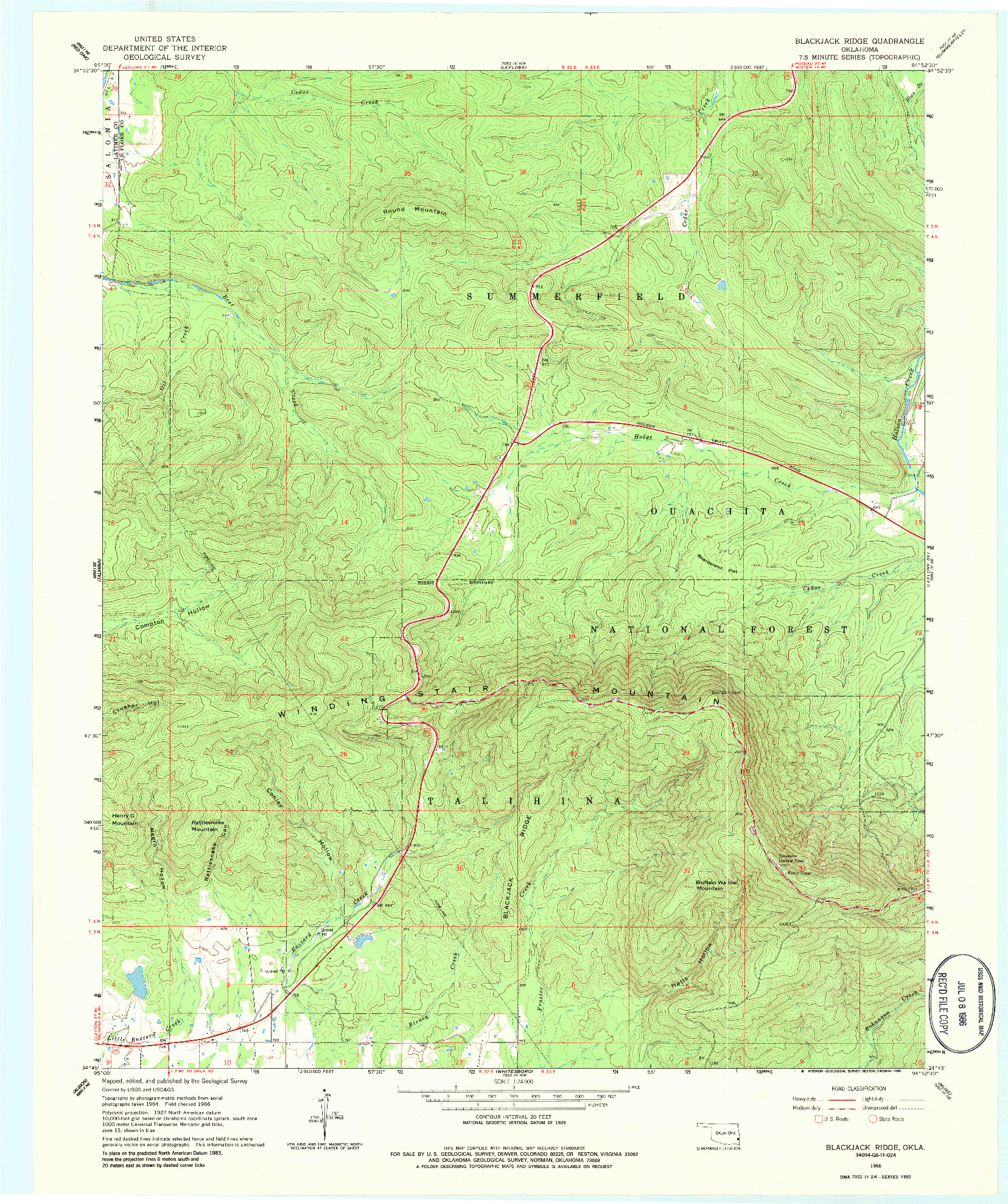 USGS 1:24000-SCALE QUADRANGLE FOR BLACKJACK RIDGE, OK 1966