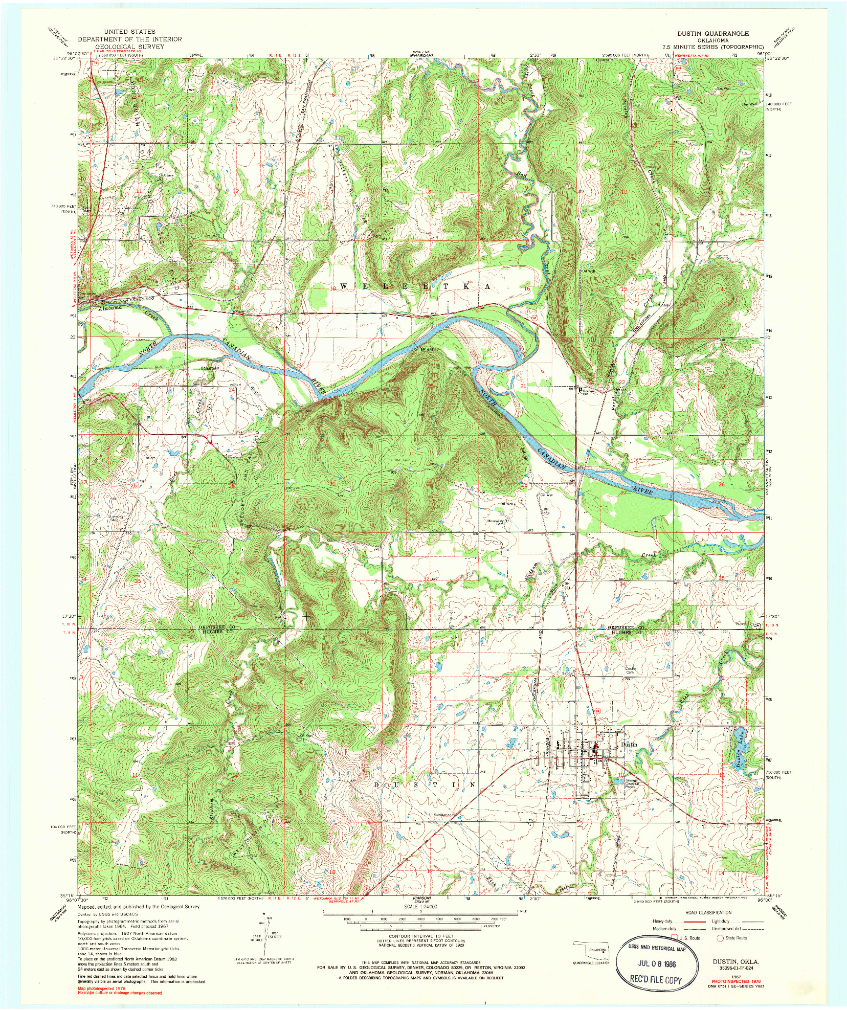USGS 1:24000-SCALE QUADRANGLE FOR DUSTIN, OK 1967