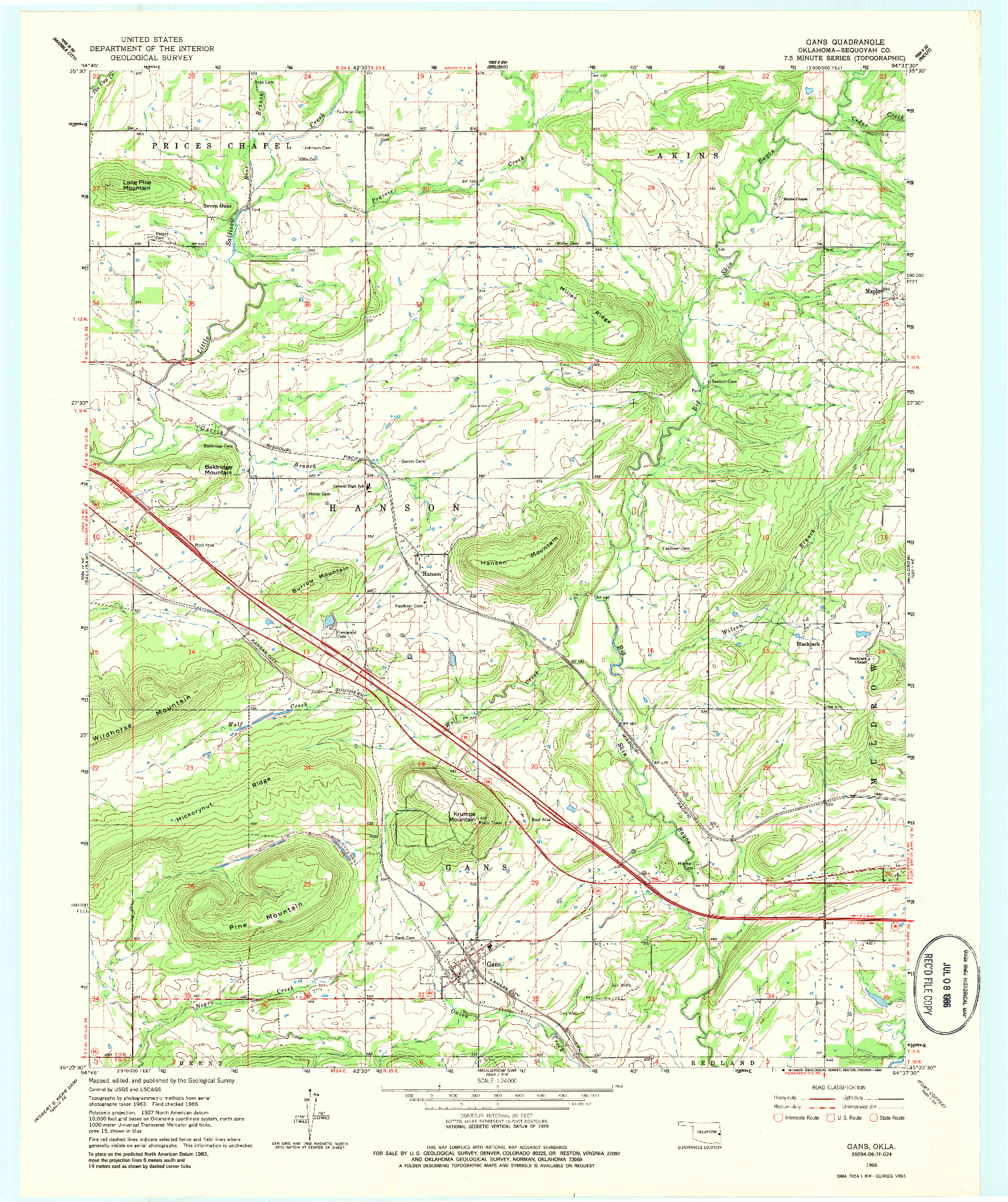 USGS 1:24000-SCALE QUADRANGLE FOR GANS, OK 1966