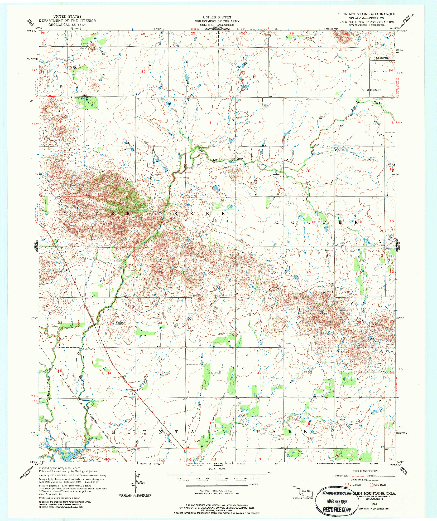 USGS 1:24000-SCALE QUADRANGLE FOR GLEN MOUNTAINS, OK 1956