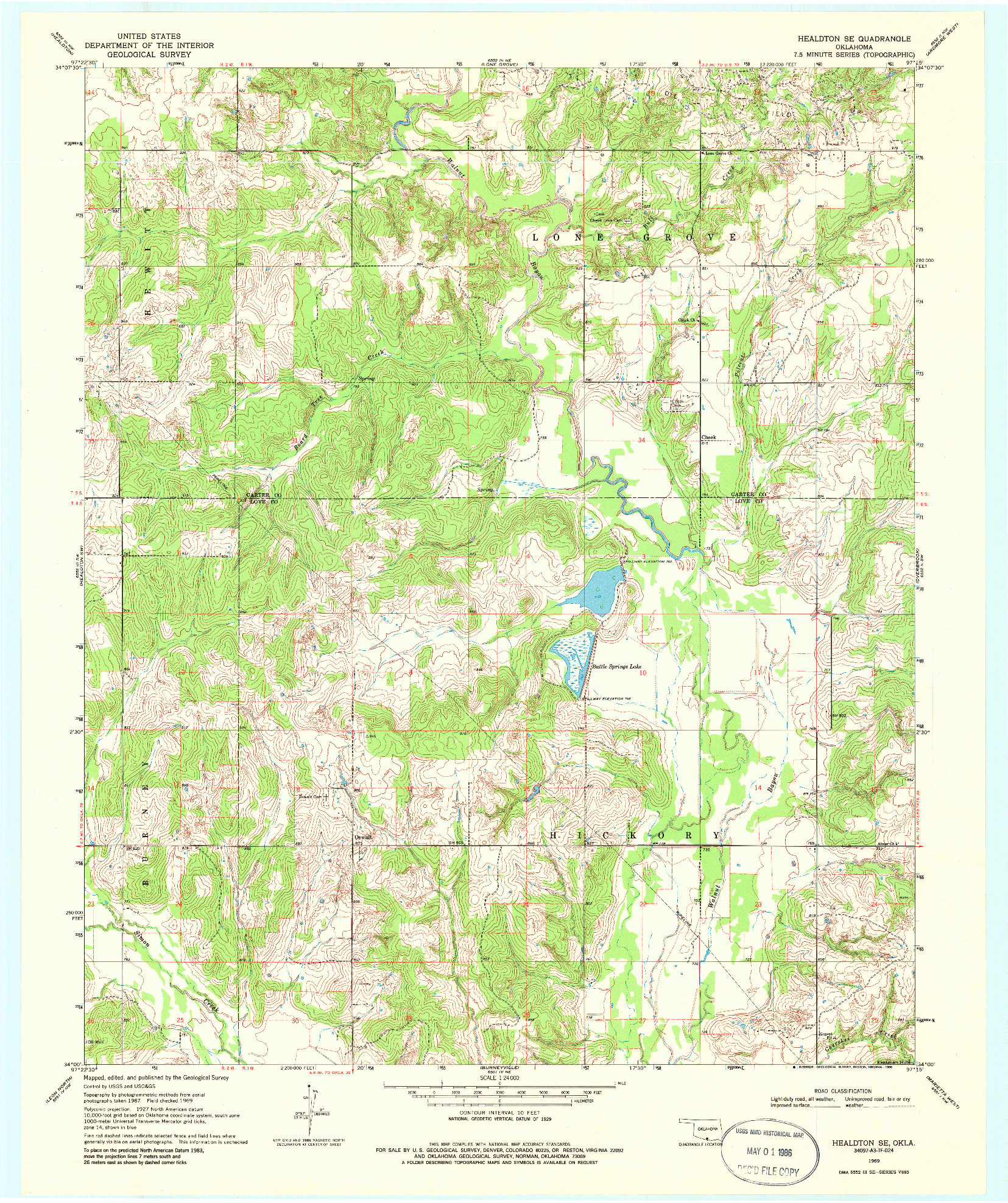 USGS 1:24000-SCALE QUADRANGLE FOR HEALDTON SE, OK 1969