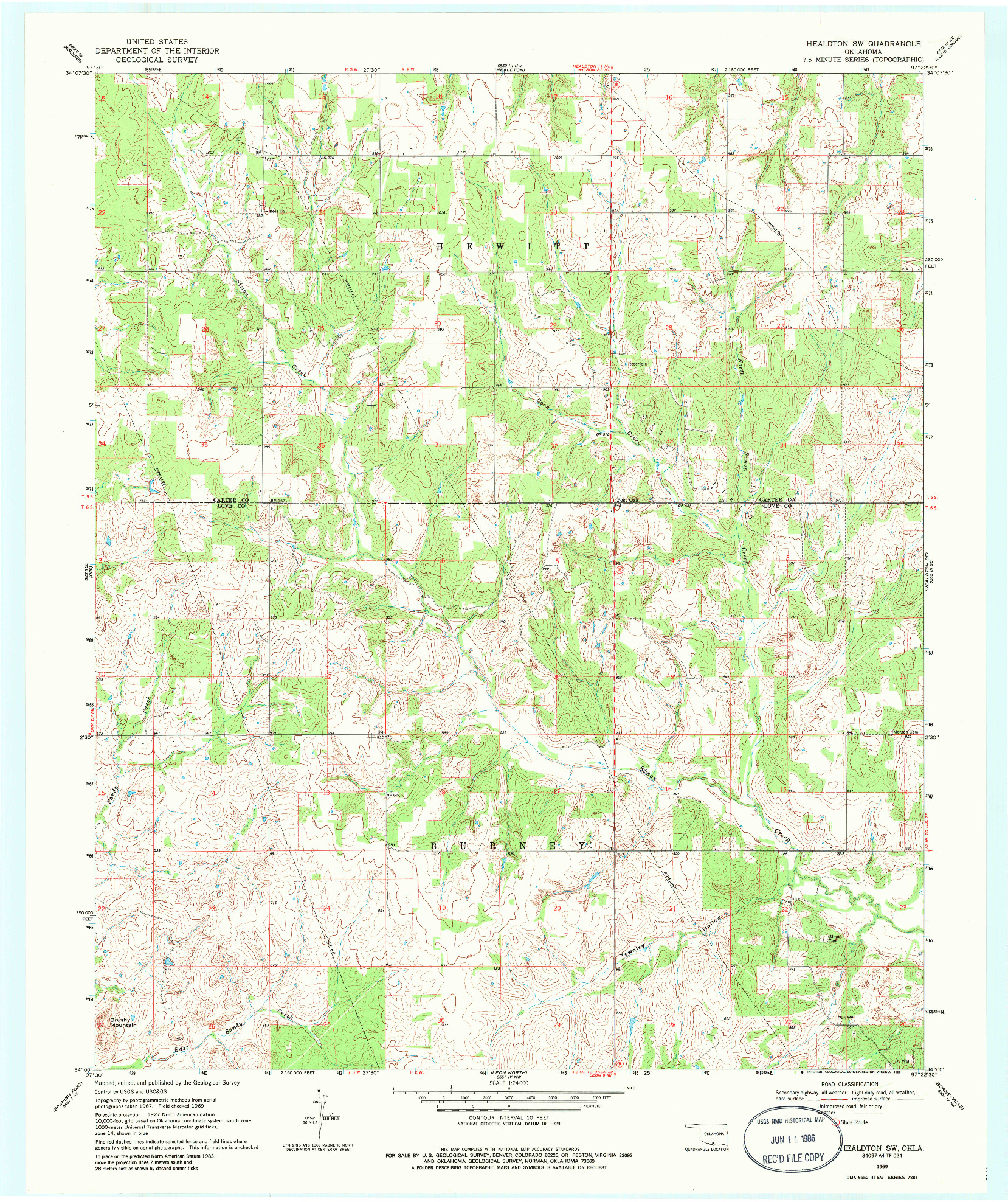 USGS 1:24000-SCALE QUADRANGLE FOR HEALDTON SW, OK 1969