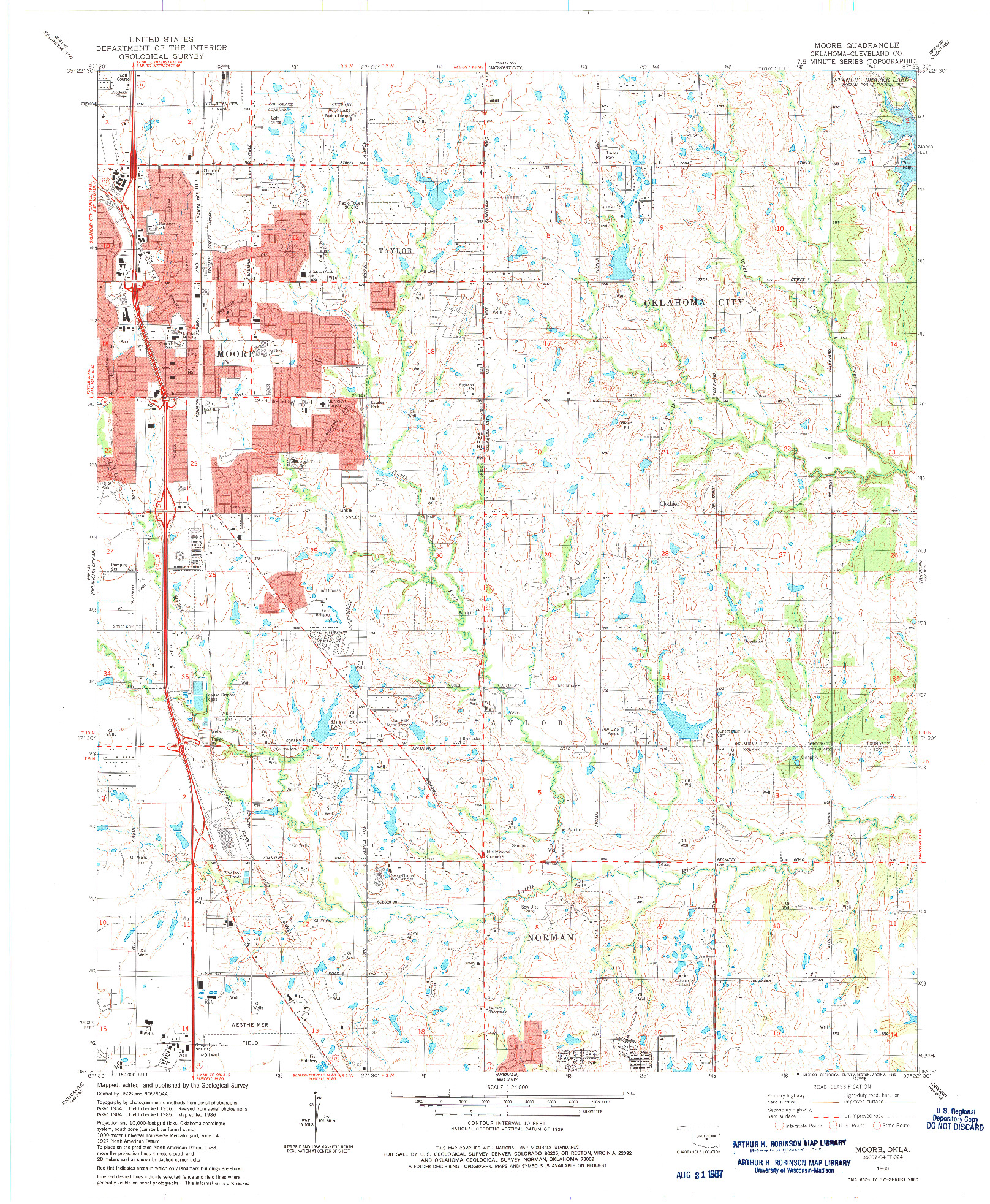 USGS 1:24000-SCALE QUADRANGLE FOR MOORE, OK 1986