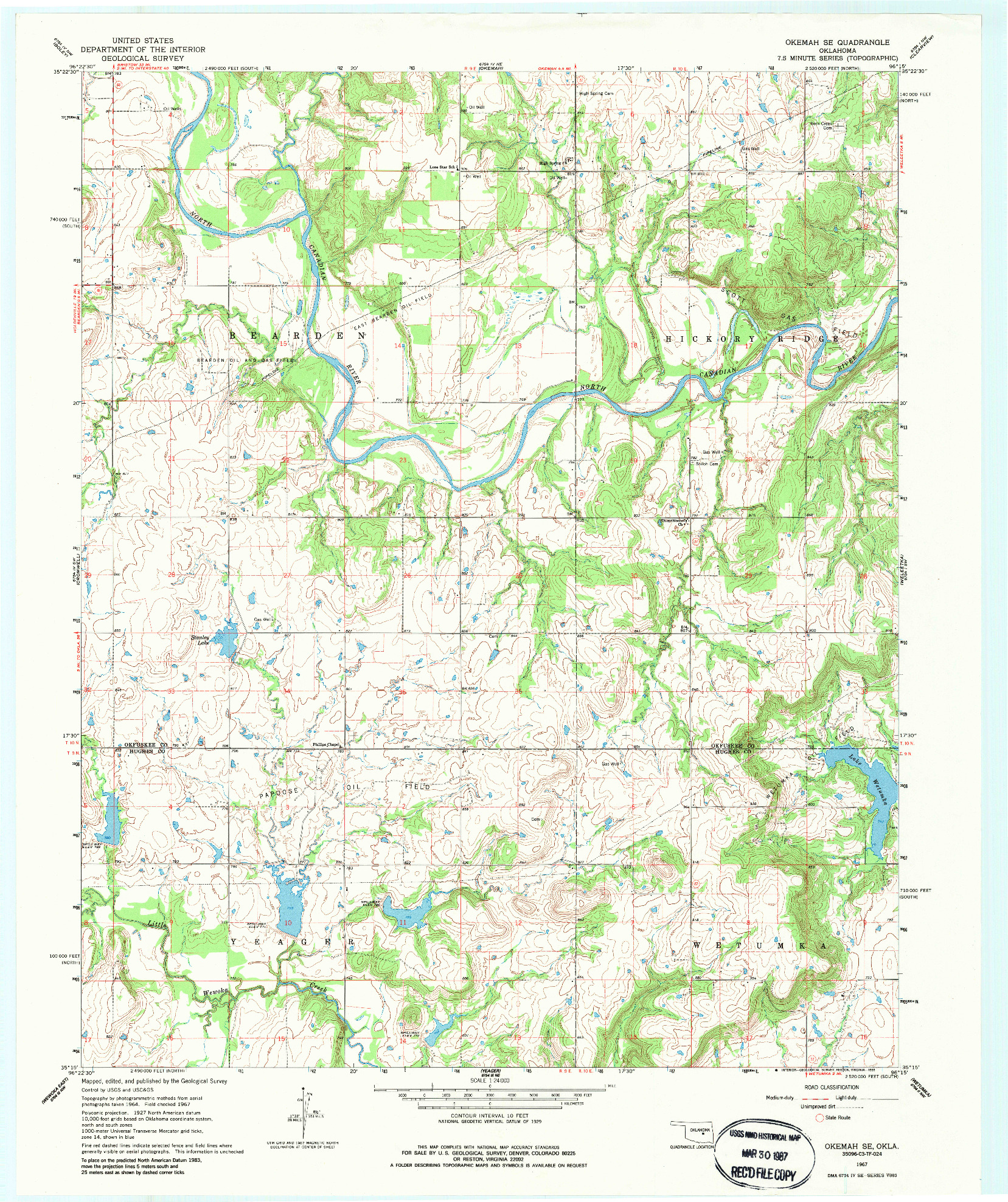 USGS 1:24000-SCALE QUADRANGLE FOR OKEMAH SE, OK 1967